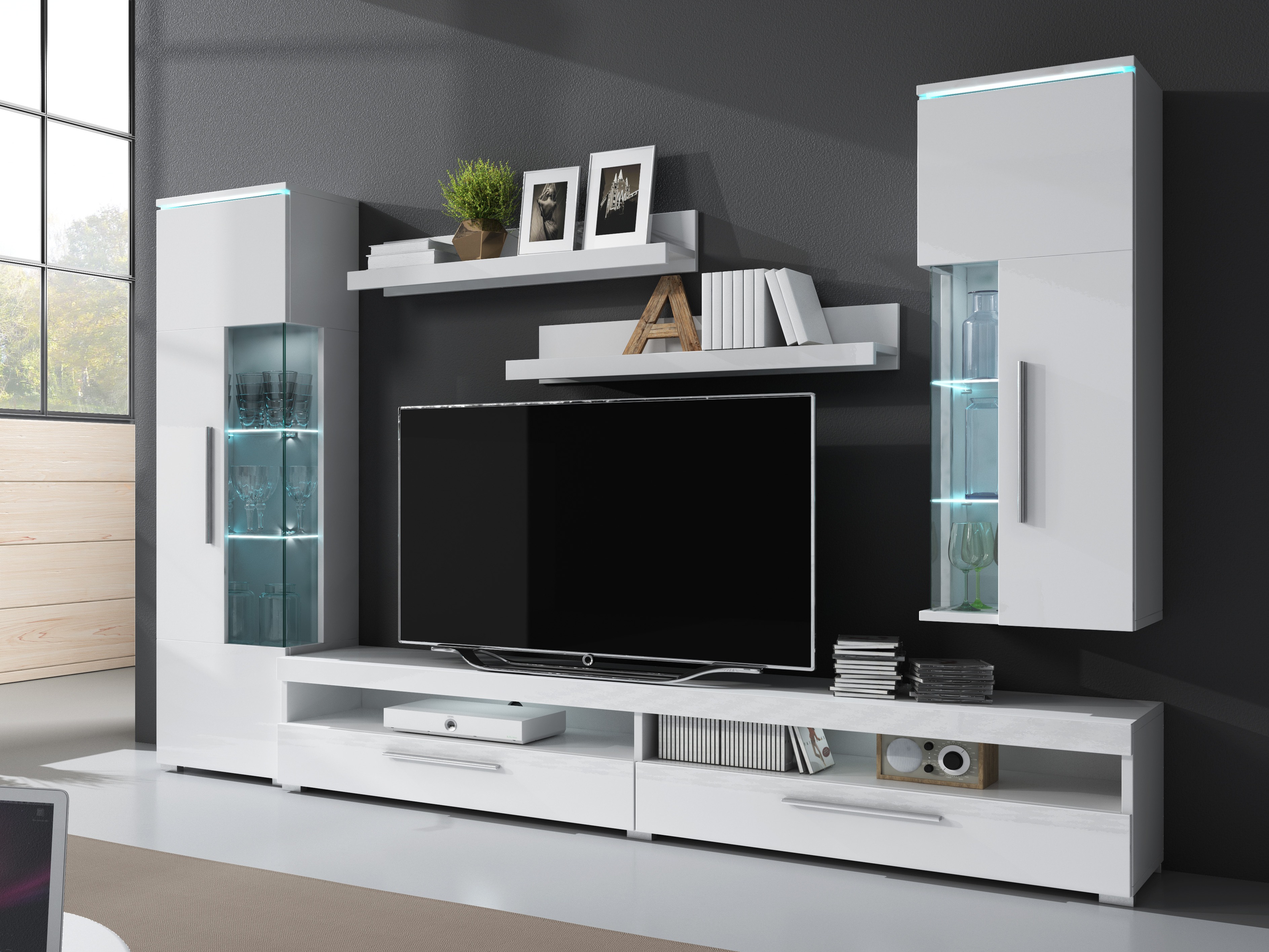 Meuble TV Torvire 111 (Blanc + Blanc brillant)