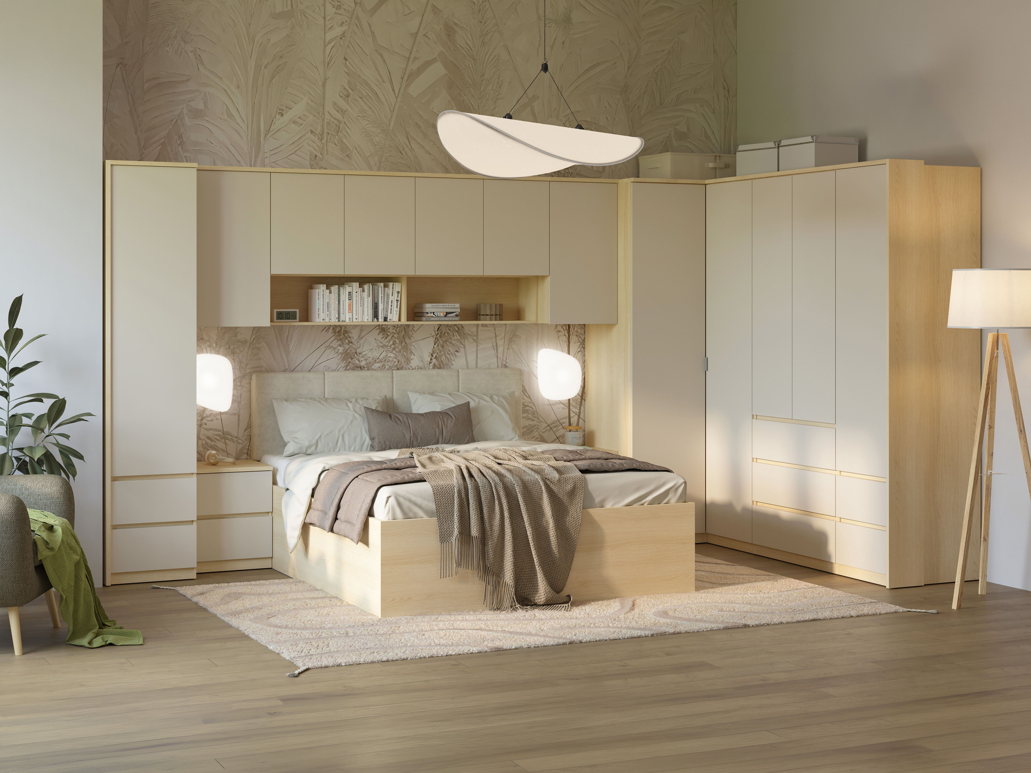 Armoire d'angle Nolcala 107 (Chêne + Beige)