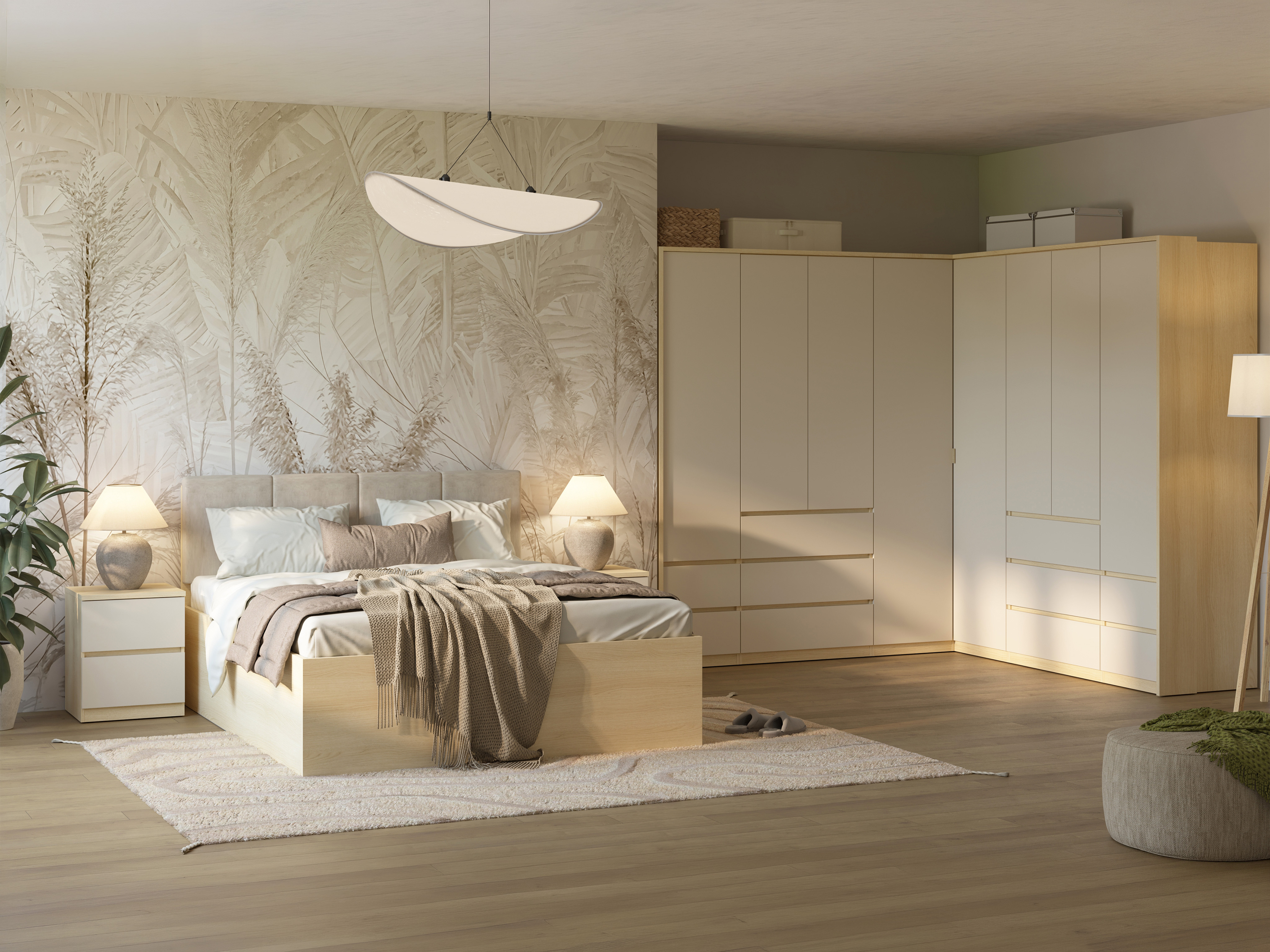 Armoire d'angle Nolcala 107 (Chêne + Beige)