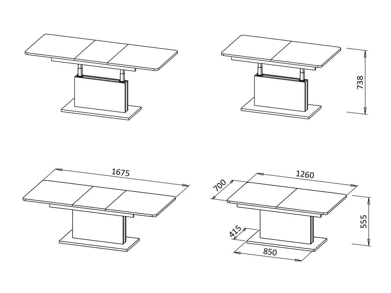Table basse transformable Houston 1253 (Chêne wotan + Noir)