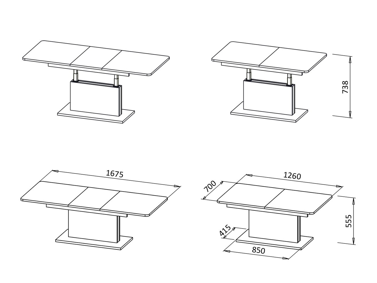 Table basse transformateur Houston 1253 (Mat blanc)