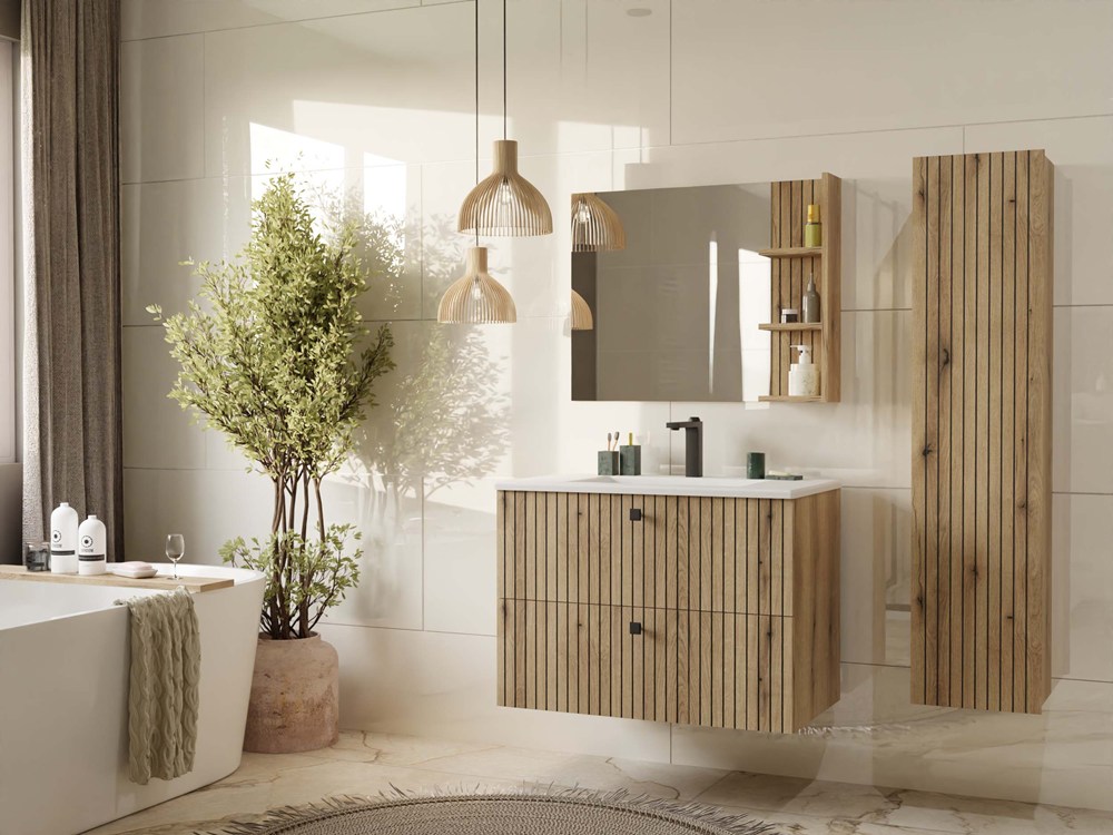 Armoire de salle de bains murale pour lavabo Mandeville 315 (Chêne)