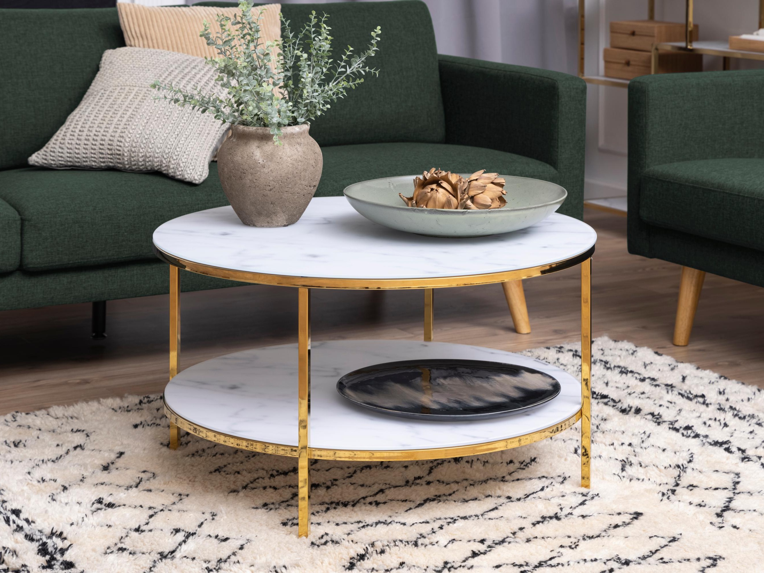 Table basse Norsica 554 (Doré + Marbre blanc)
