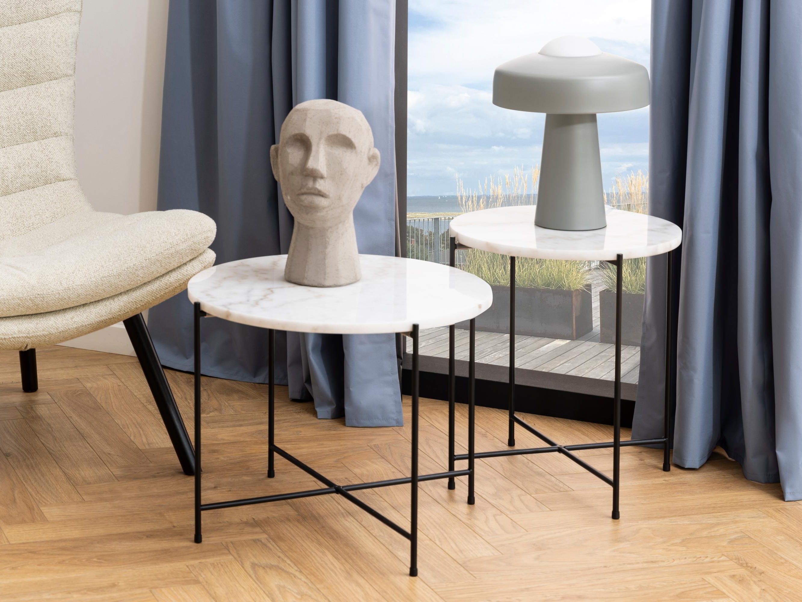 Table d'appoint Norsica 609 (Marbre blanc + Noir)
