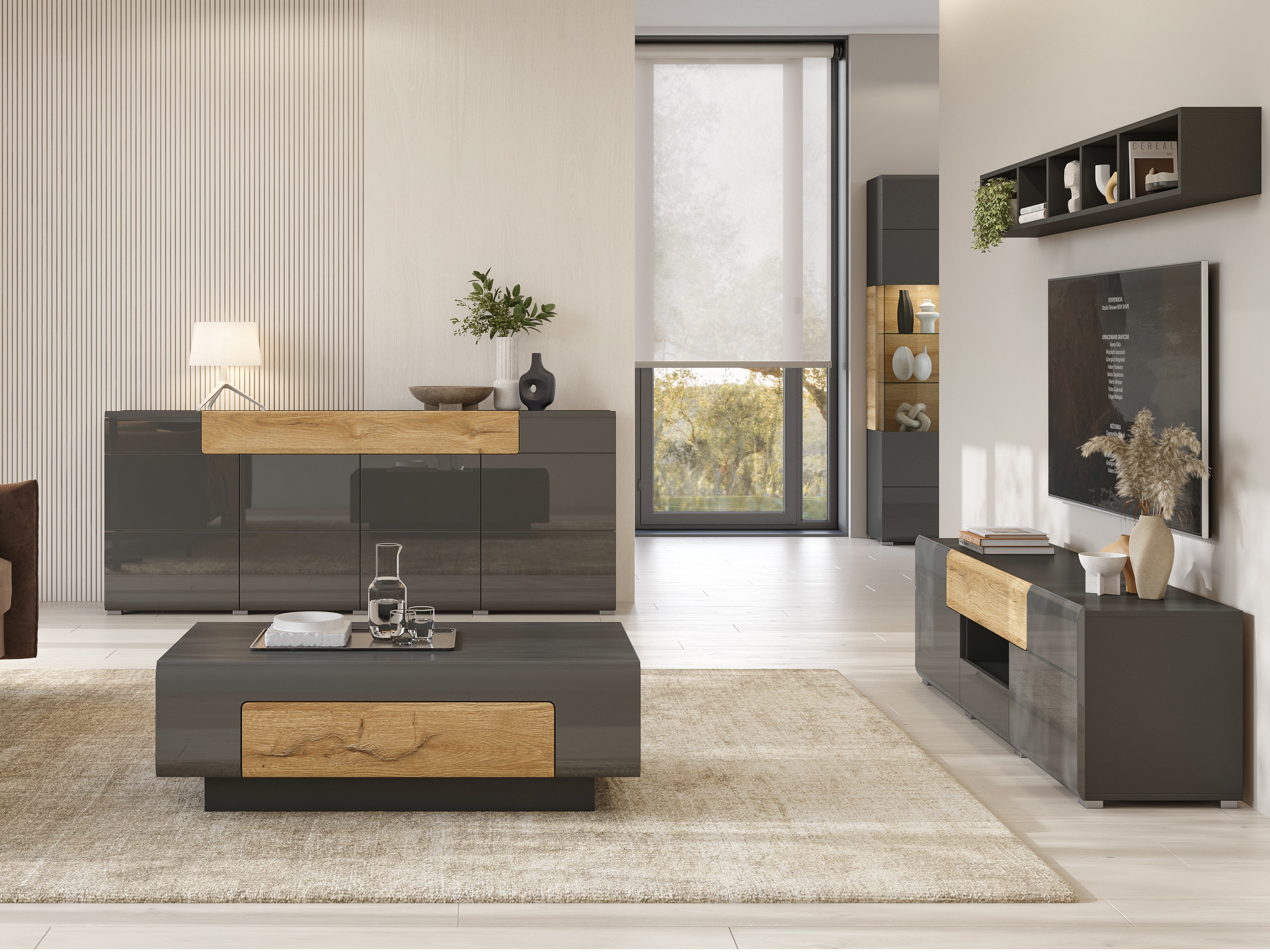 Meuble TV Torsone 101 (Anthracite + Gloss anthracite + Grandson chêne)