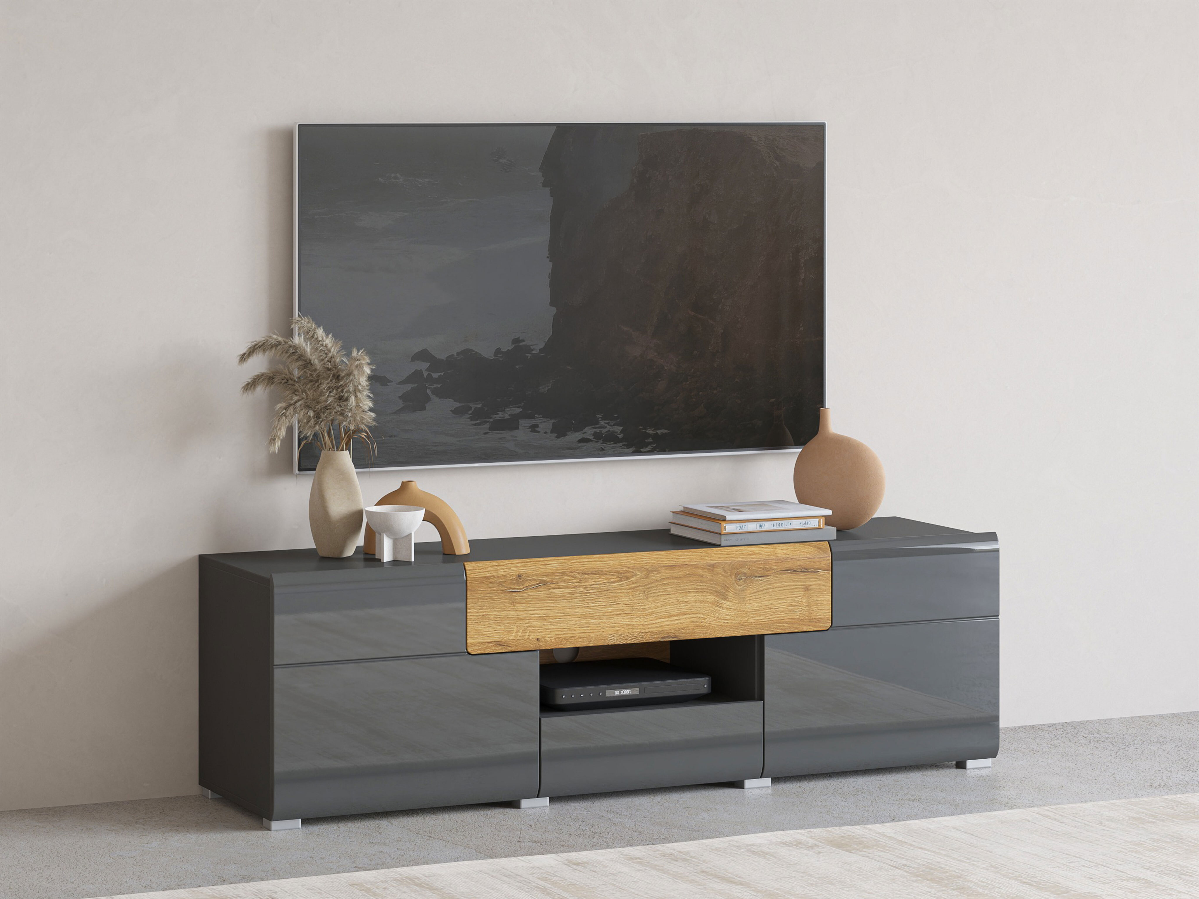 Meuble TV Torsone 101 (Anthracite + Gloss anthracite + Grandson chêne)