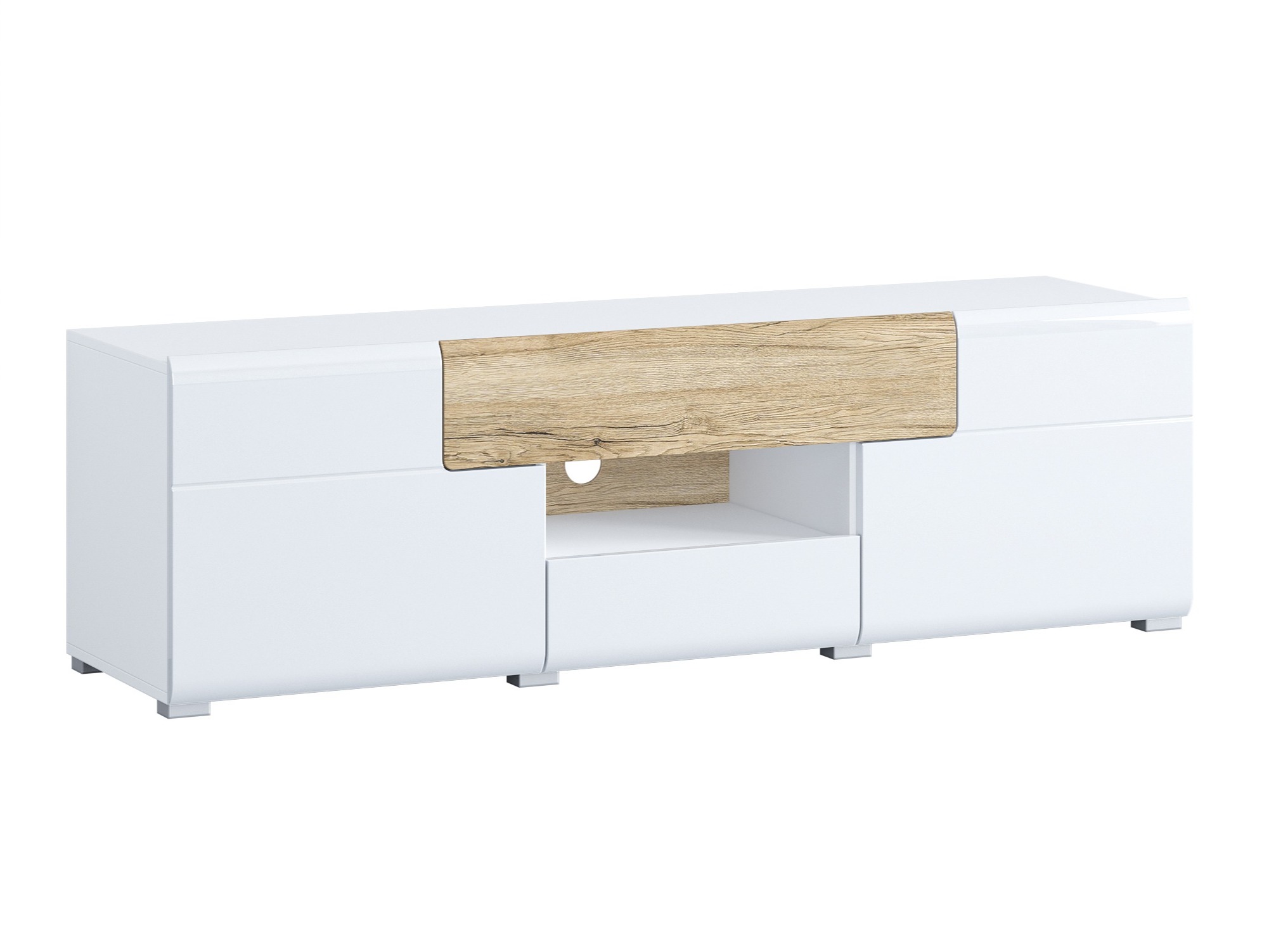 Meuble TV Torsone 101 (Blanc + Blanc brillant + Chêne de san remo)