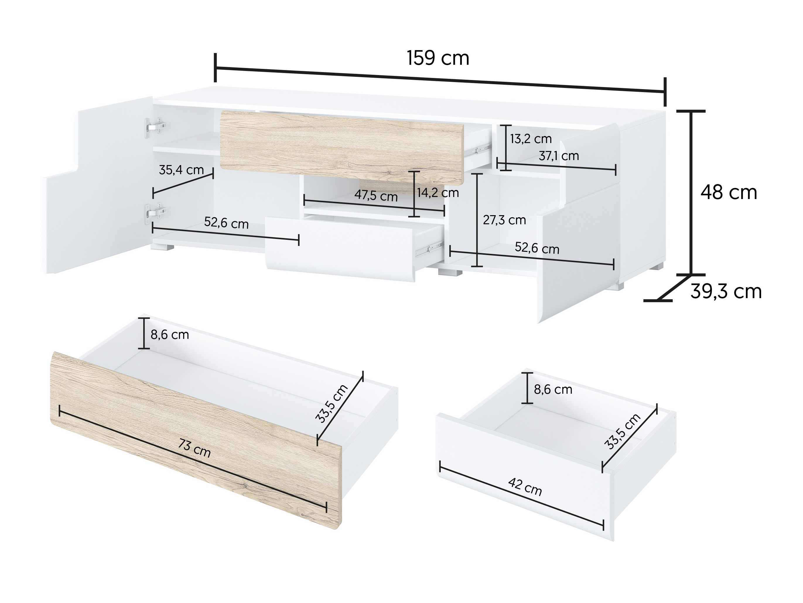 Meuble TV Torsone 101 (Blanc + Blanc brillant)