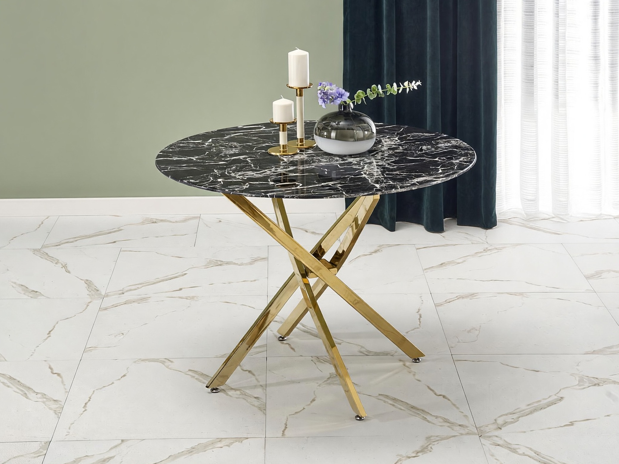 Table Houston 1538 (Doré + Marbre noir)