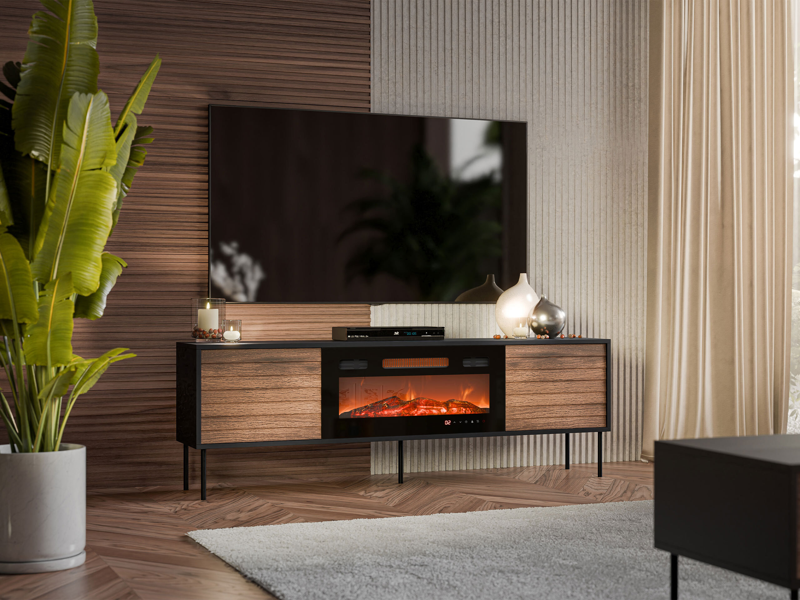 Meuble TV Flosoru 108 (Noyer + Noir)