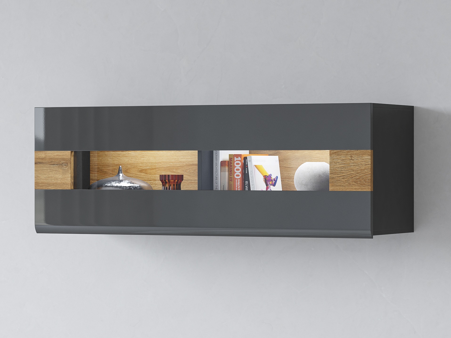 Armoire murale Torsone 116 (Anthracite + Gloss anthracite + Grandson chêne)