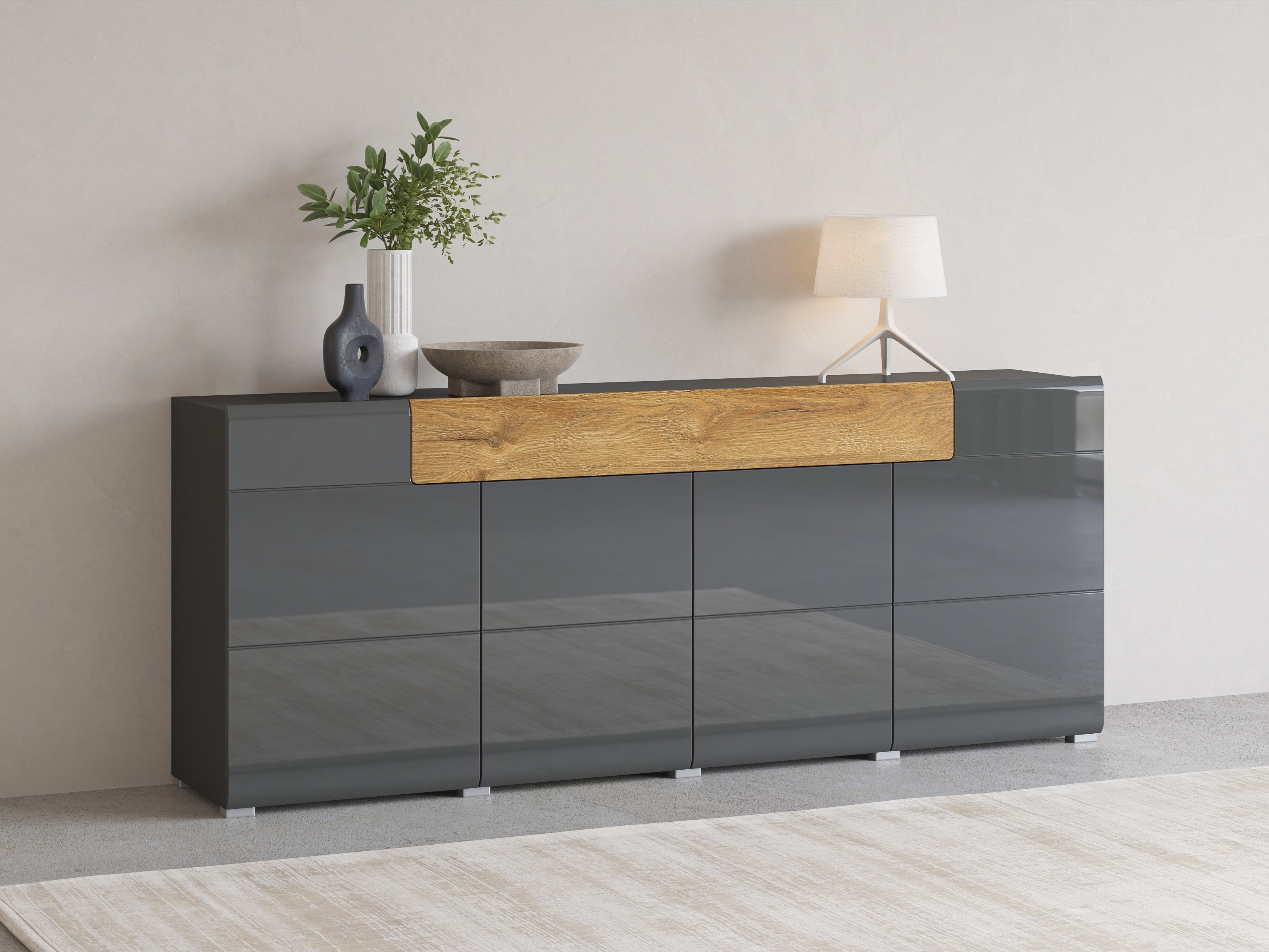 Commode Torsone 102 (Anthracite + Gloss anthracite + Grandson chêne)