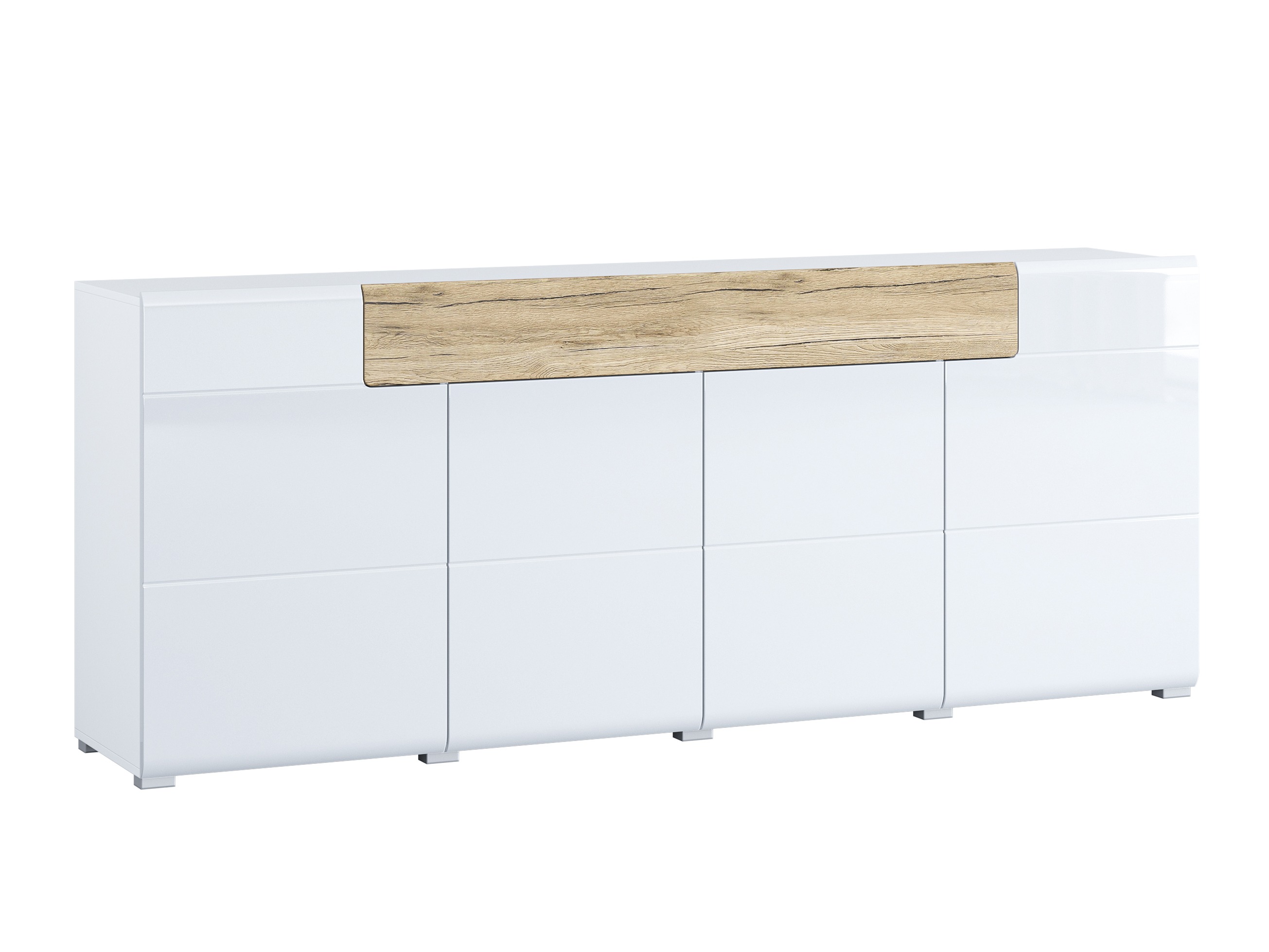 Commode Torsone 102 (Blanc + Blanc brillant + Chêne de san remo)