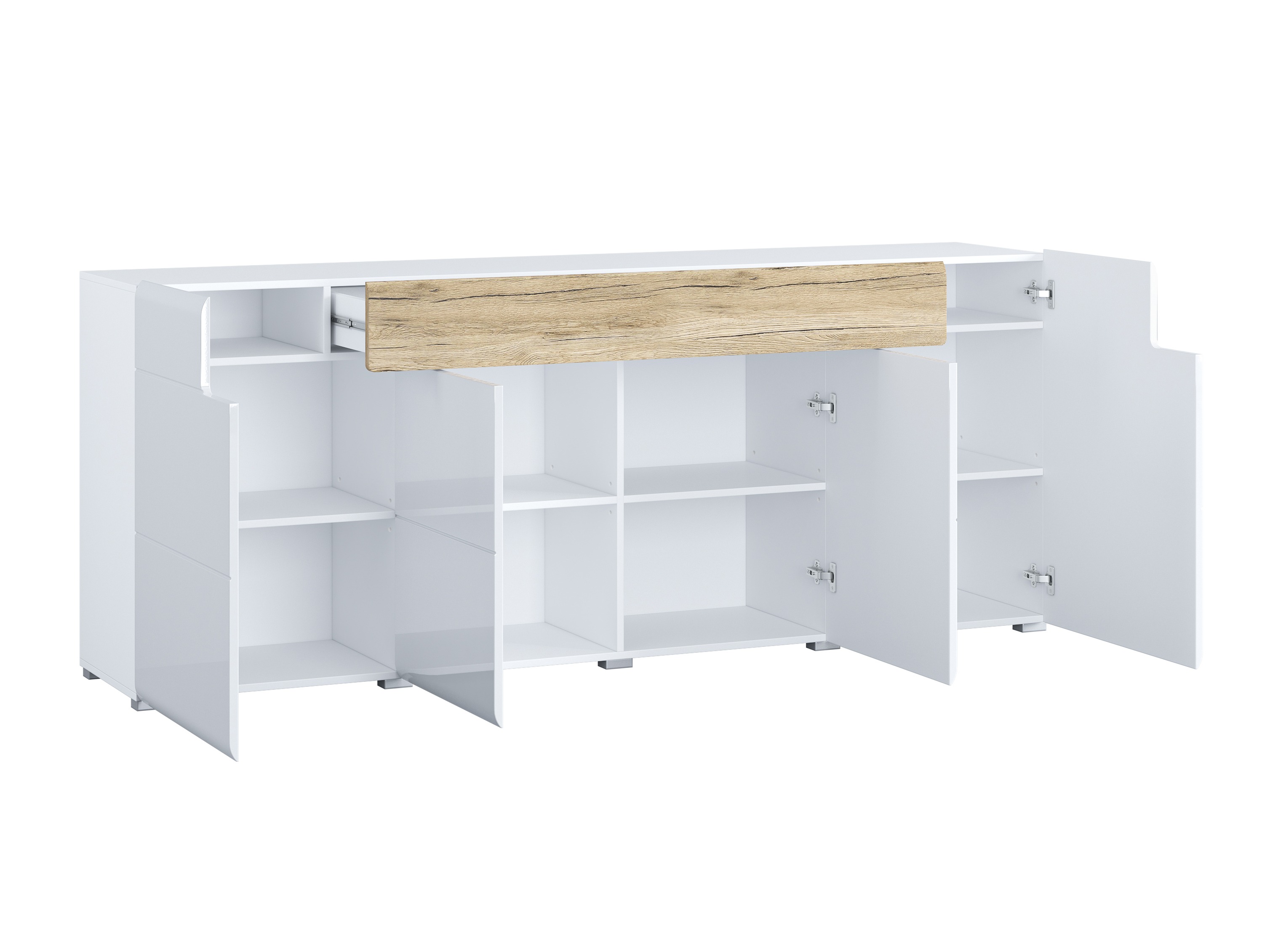 Commode Torsone 102 (Blanc + Blanc brillant + Chêne de san remo)