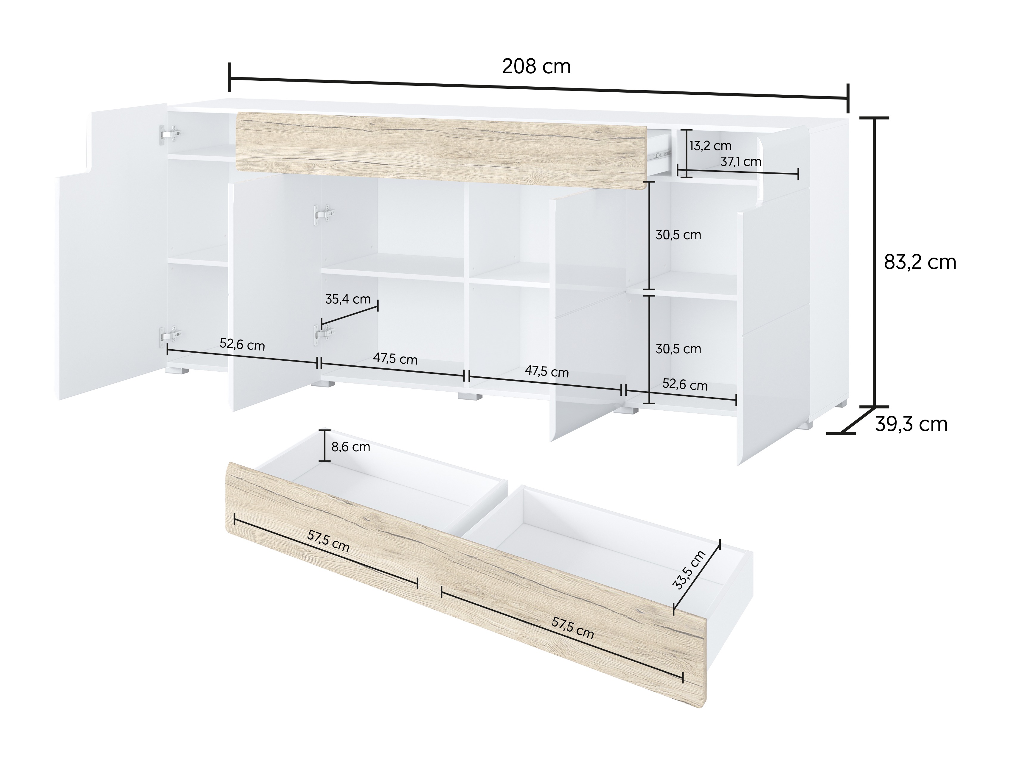Commode Torsone 102 (Blanc + Blanc brillant)