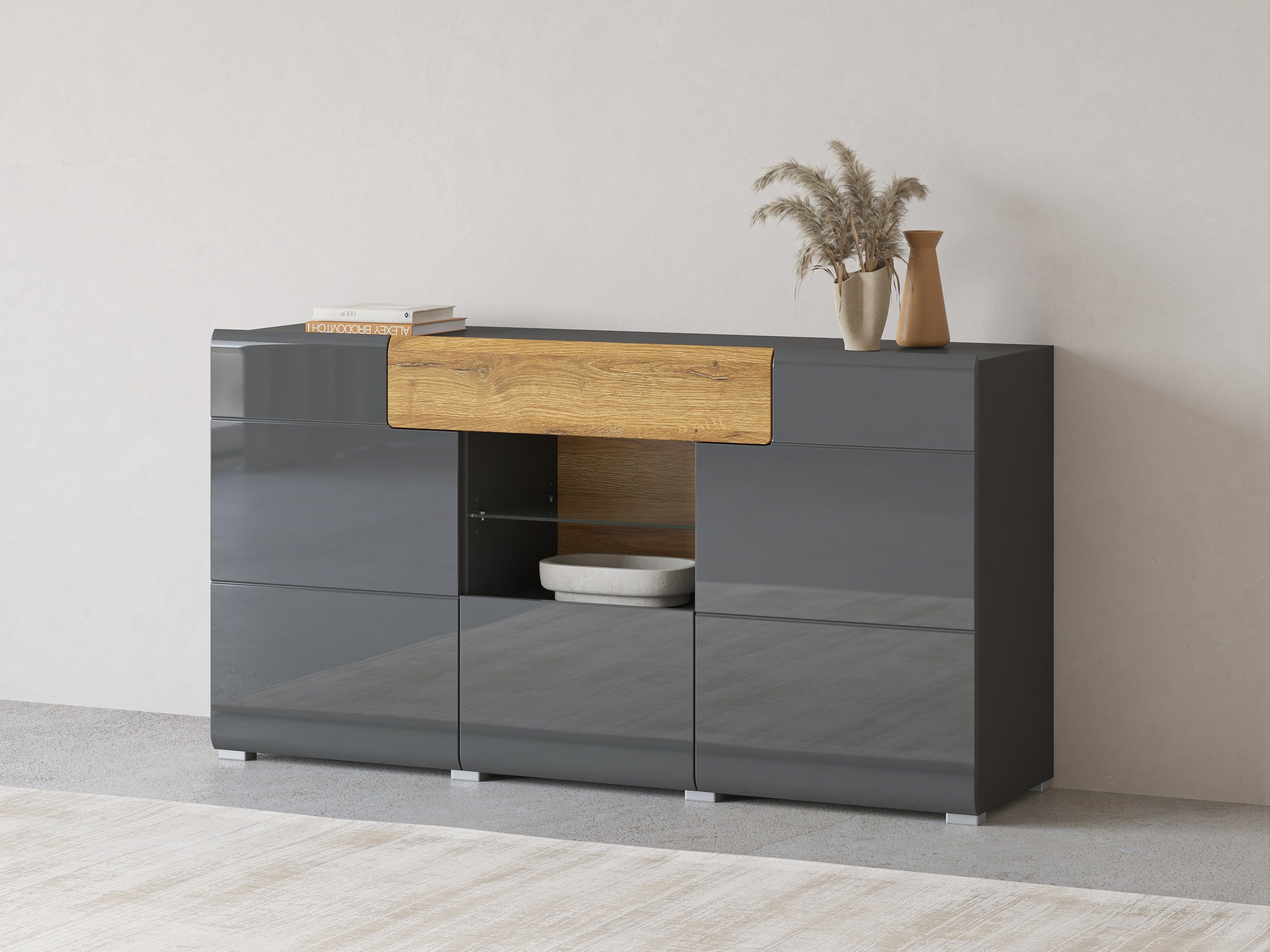 Commode Torsone 108 (Anthracite + Gloss anthracite + Grandson chêne)