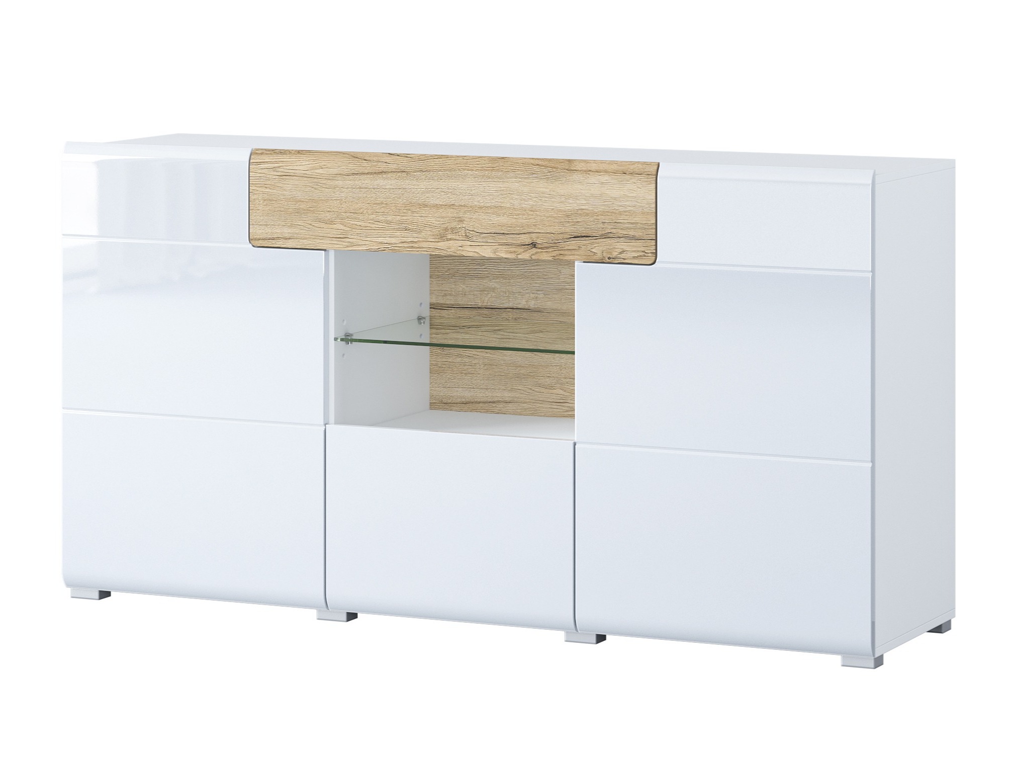 Commode Torsone 108 (Blanc + Blanc brillant + Chêne de san remo)