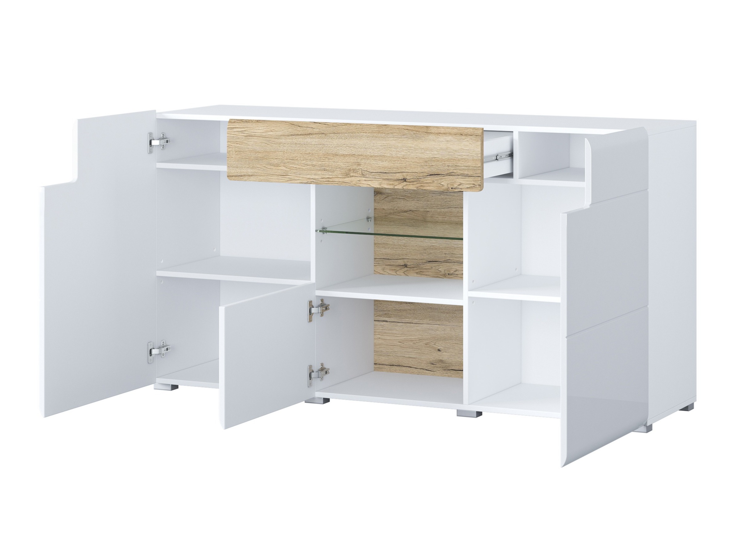 Commode Torsone 108 (Blanc + Blanc brillant + Chêne de san remo)