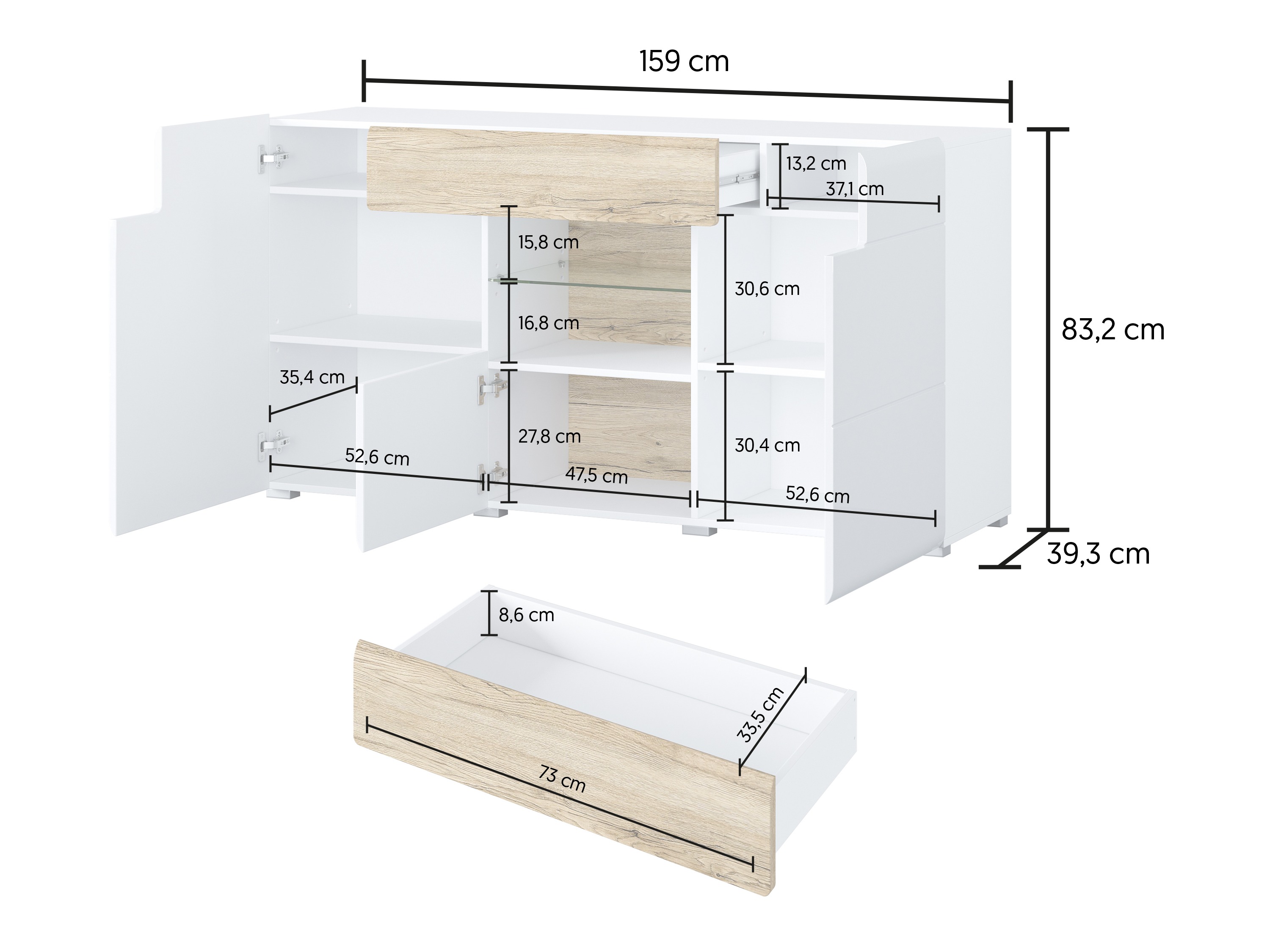 Commode Torsone 108 (Blanc + Blanc brillant)