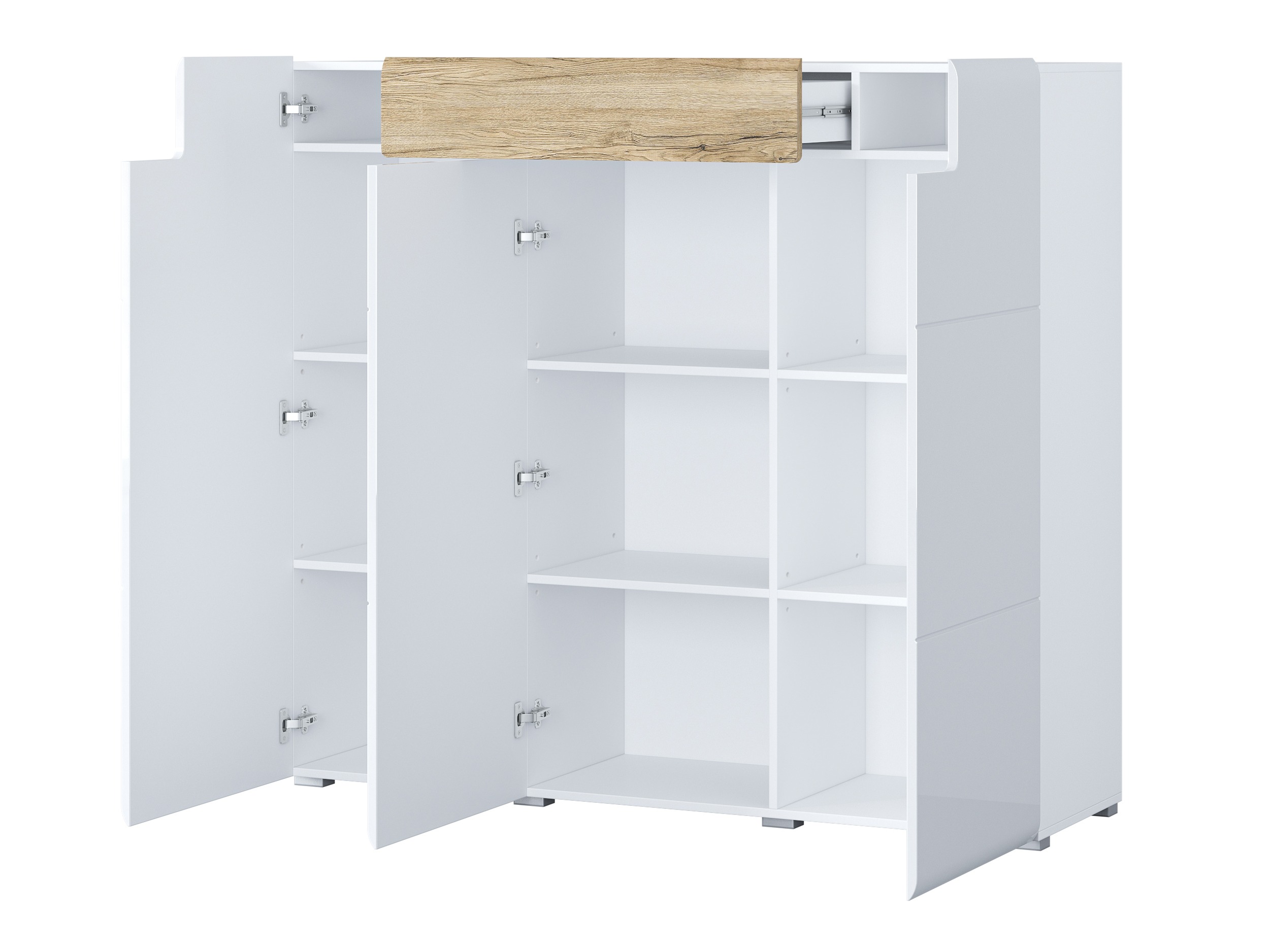 Commode Torsone 112 (Blanc + Blanc brillant + Chêne de san remo)