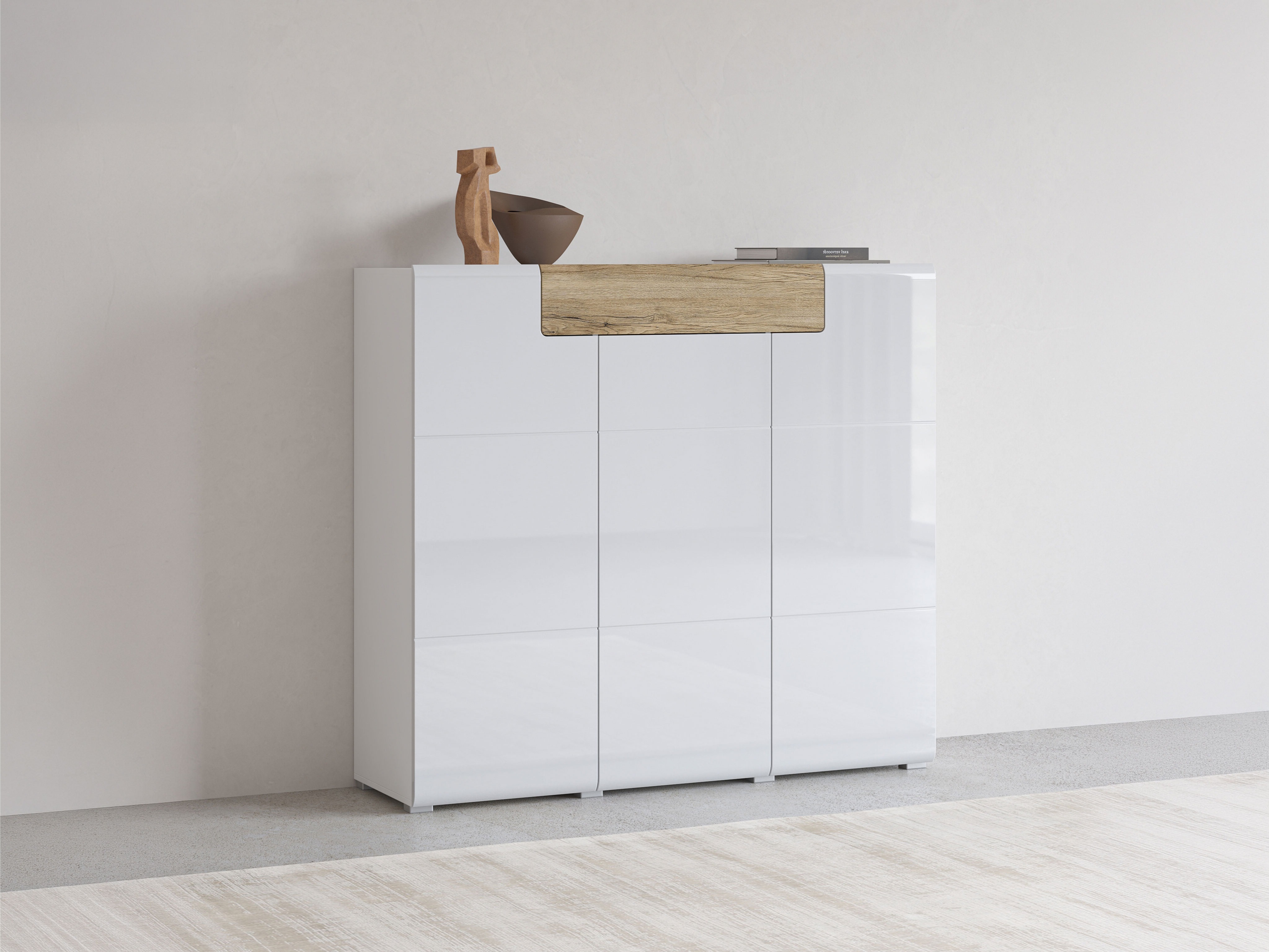 Commode Torsone 112 (Blanc + Blanc brillant + Chêne de san remo)