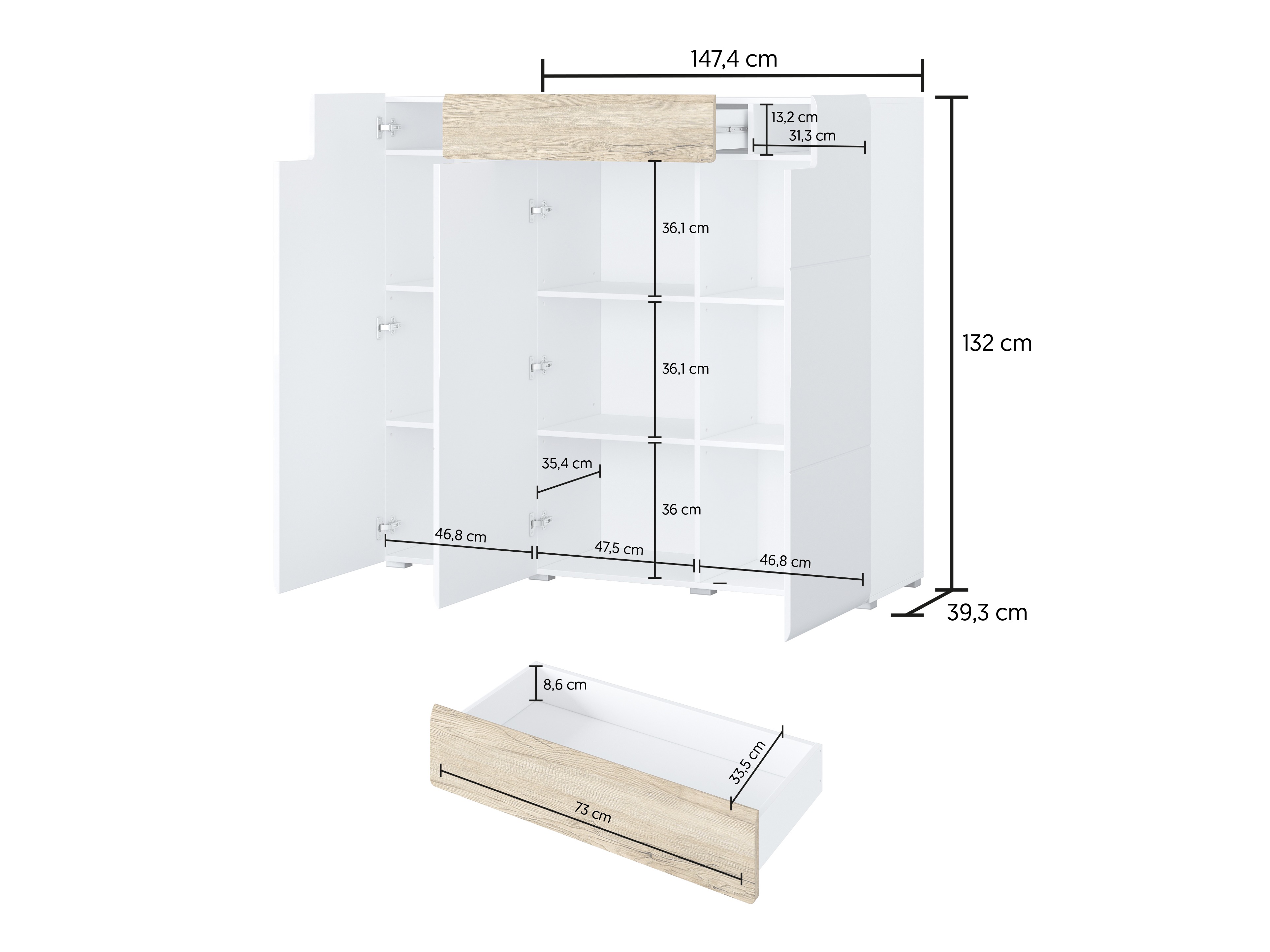 Commode Torsone 112 (Blanc + Blanc brillant)