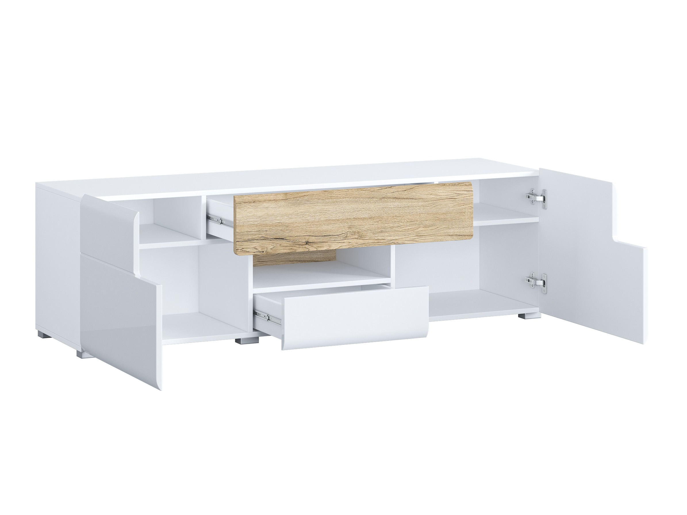 Ensemble de salon Torsone 104 (Blanc + Blanc brillant + Chêne de san remo)