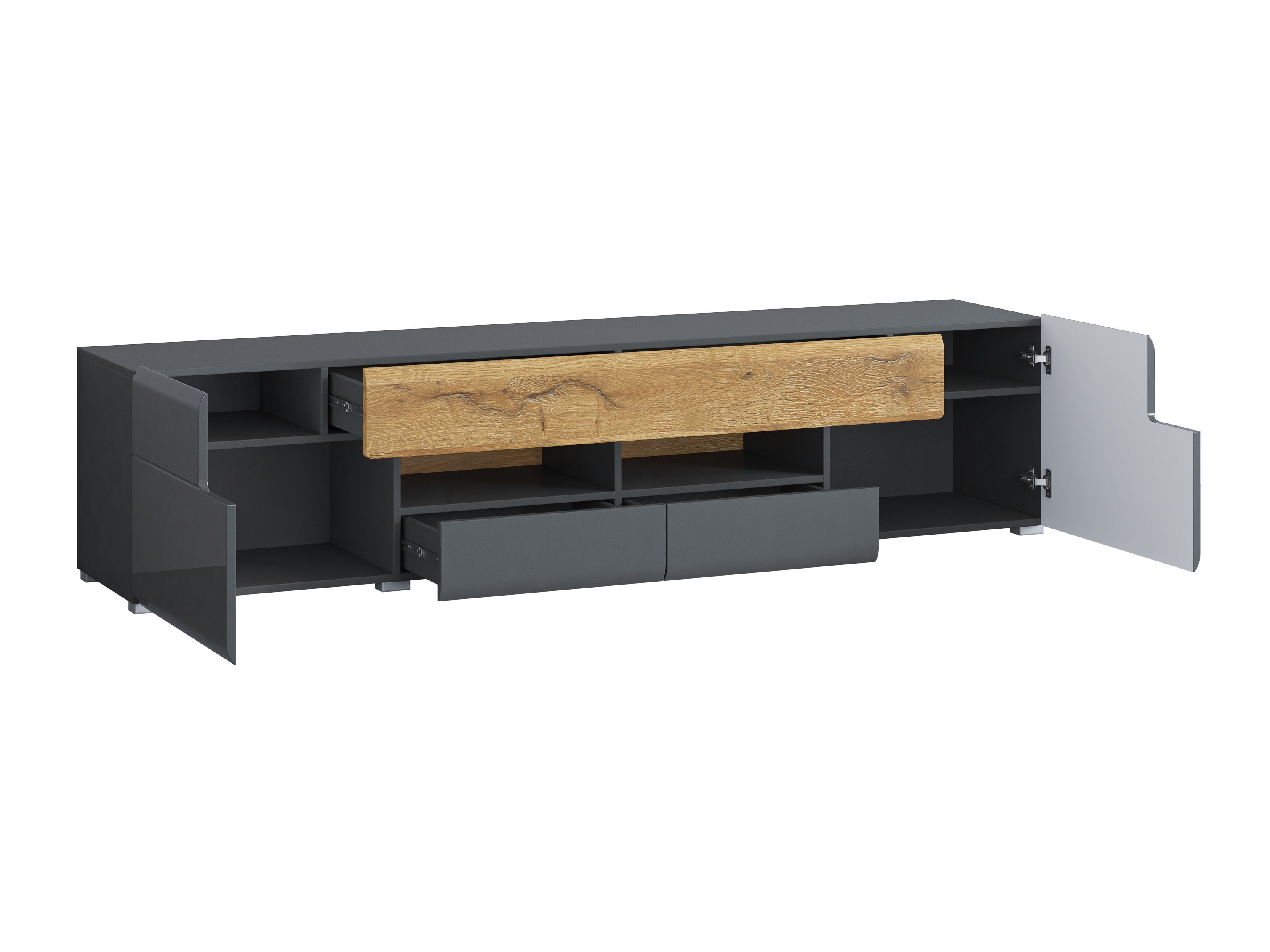 Meuble TV Torsone 113 (Anthracite + Gloss anthracite + Grandson chêne)