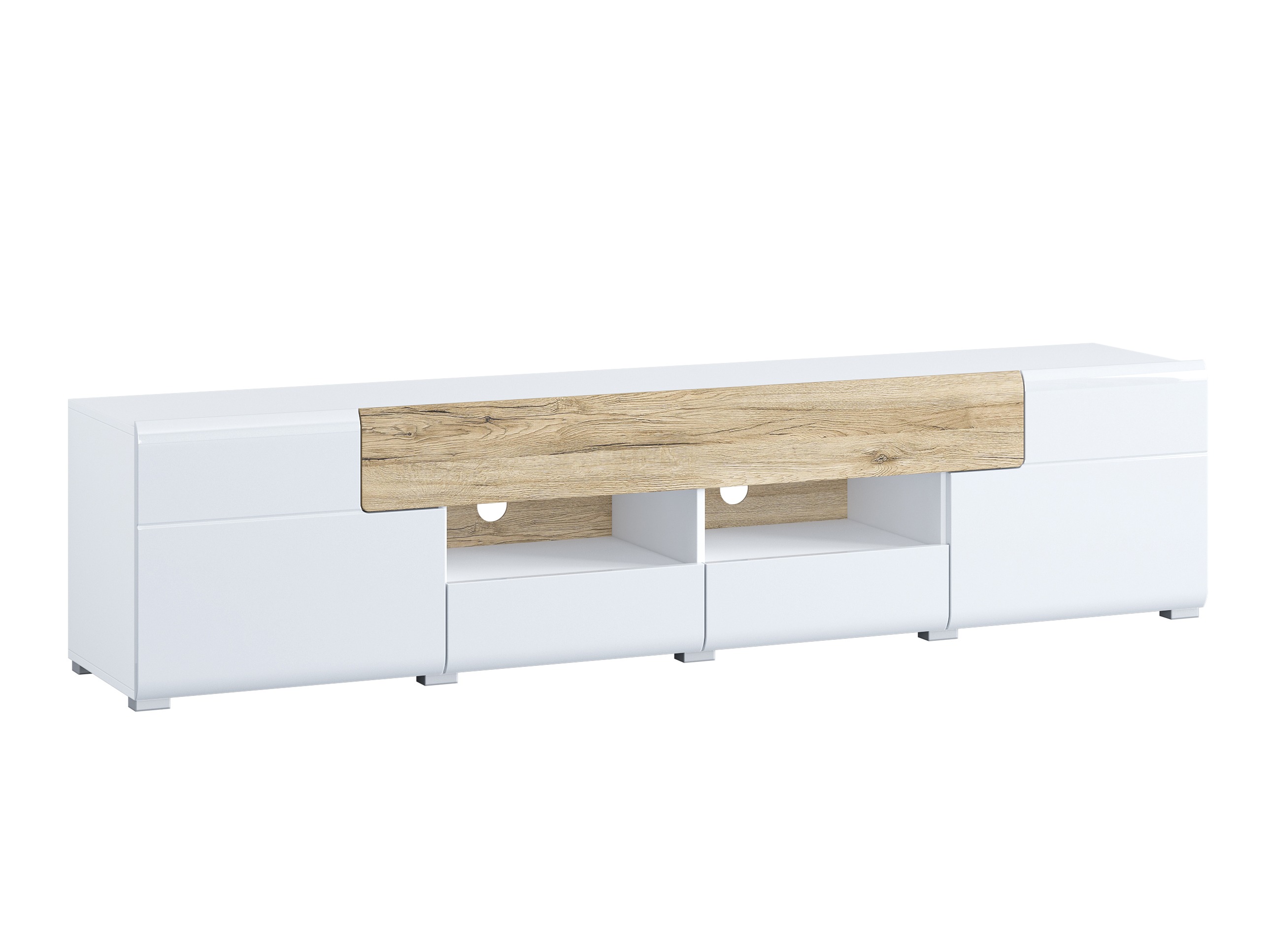 Meuble TV Torsone 113 (Blanc + Blanc brillant + Chêne de san remo)