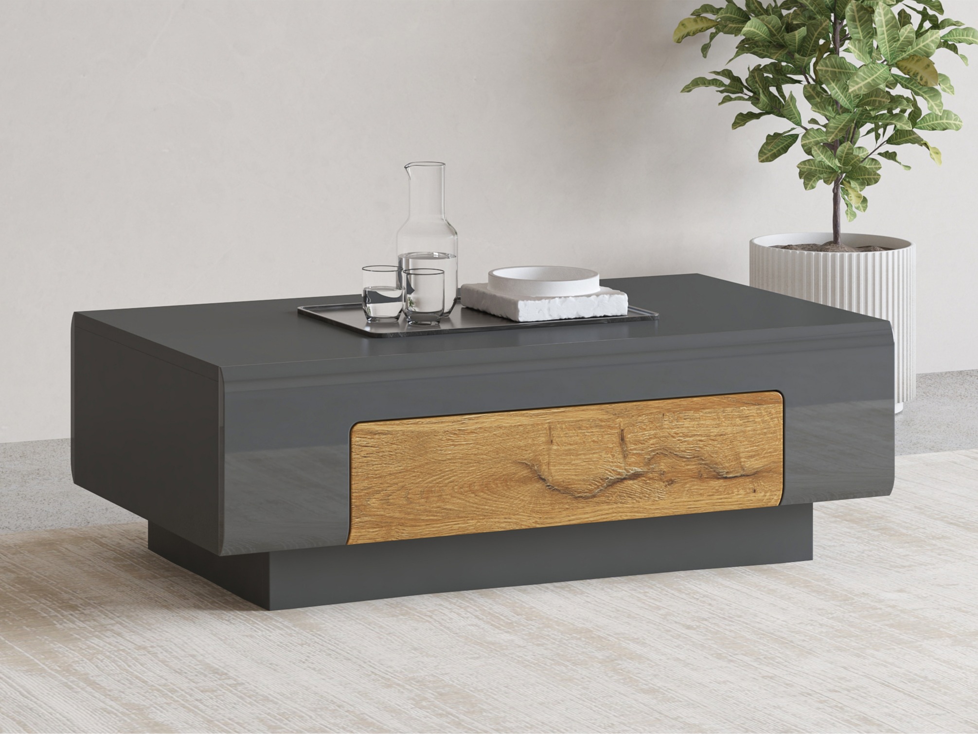 Table basse Torsone 111 (Anthracite + Gloss anthracite + Grandson chêne)