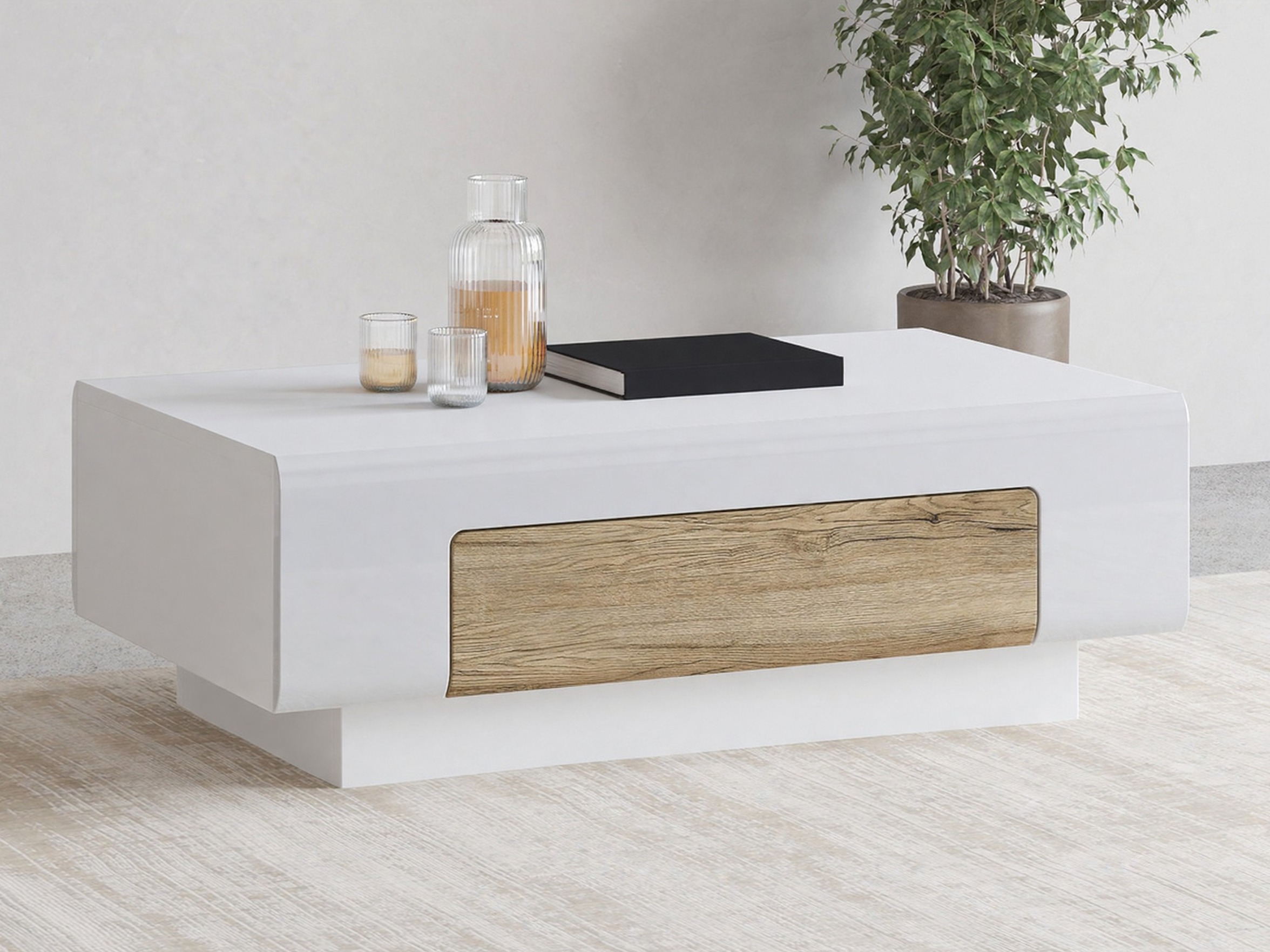 Table basse Torsone 111 (Blanc + Blanc brillant + Chêne de san remo)