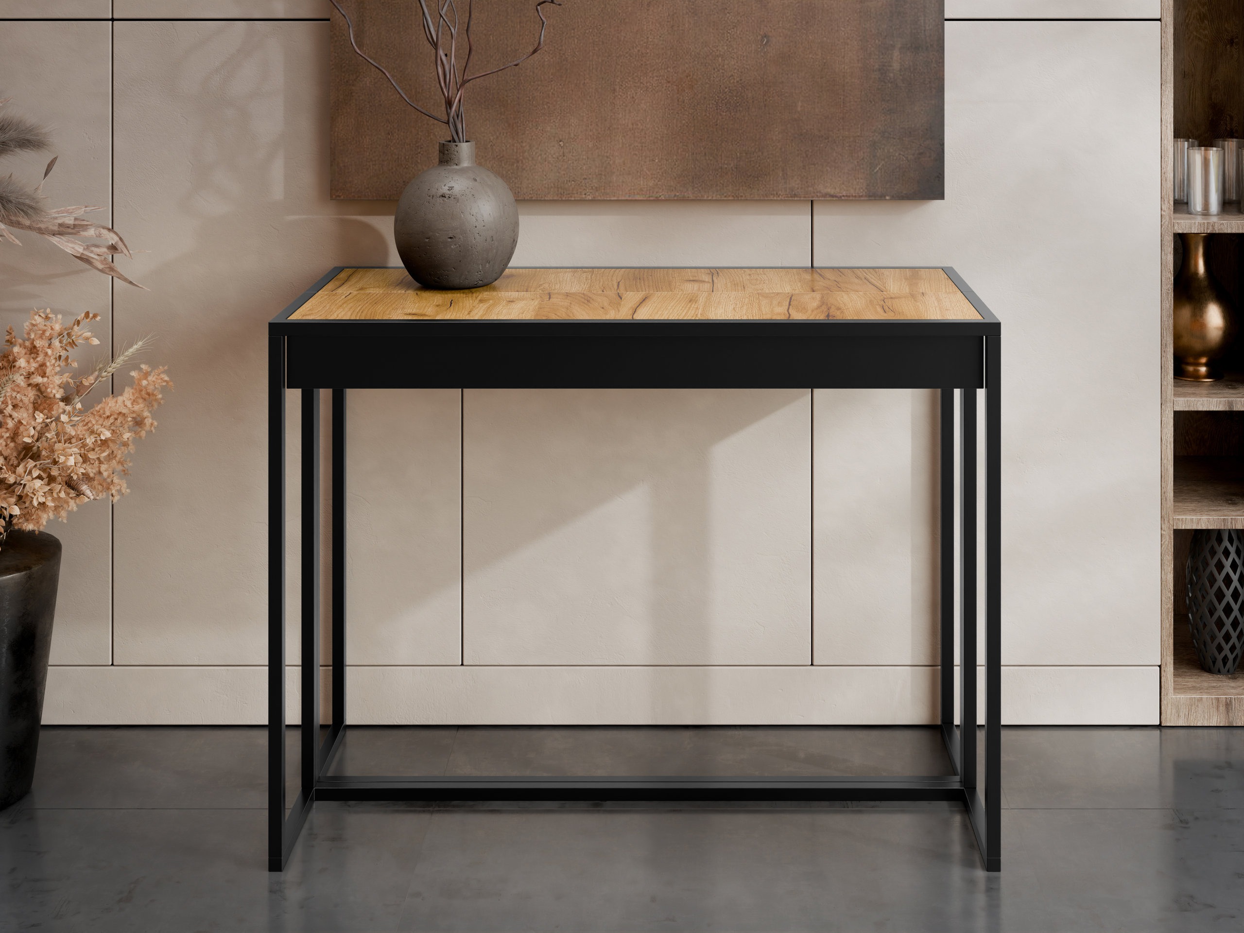 Table pliante Oswego 180 (Noir + Craft chêne)