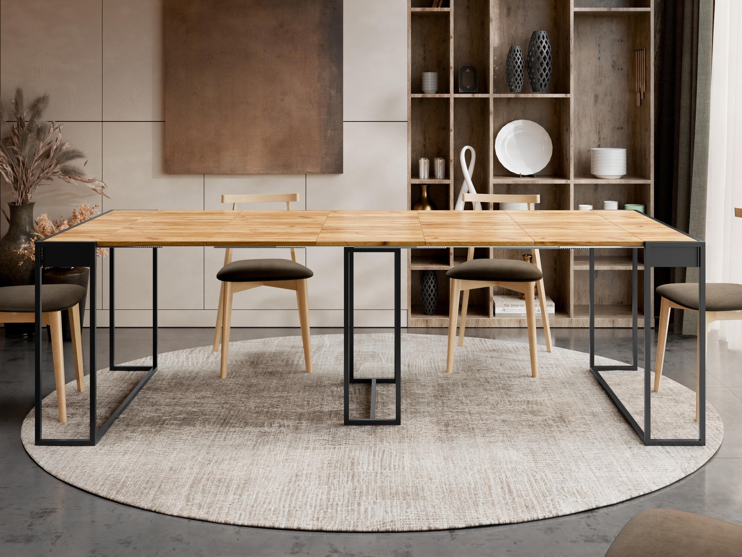 Table pliante Oswego 180 (Noir + Craft chêne)