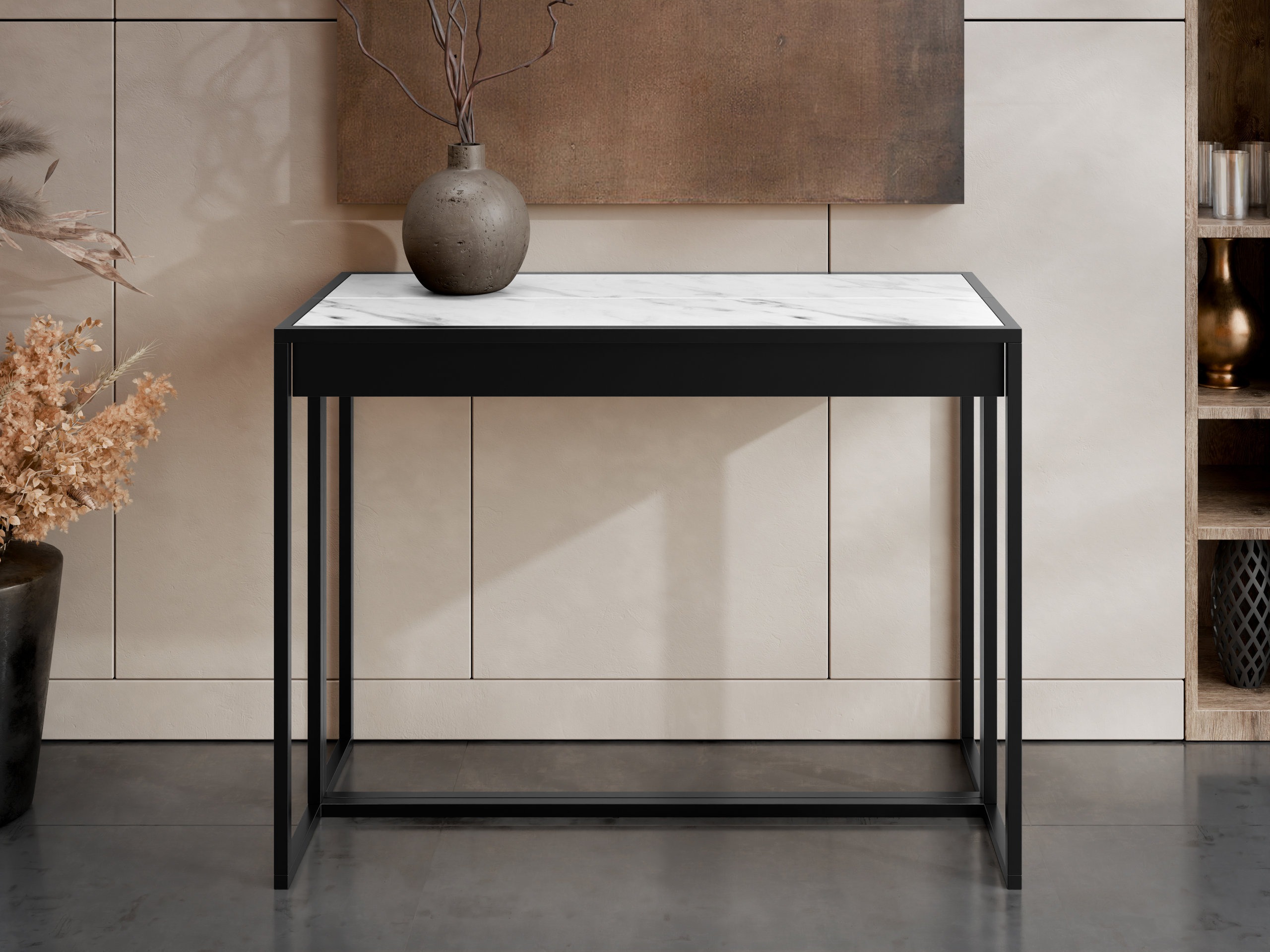 Table pliante Oswego 180 (Noir + Marbre blanc)