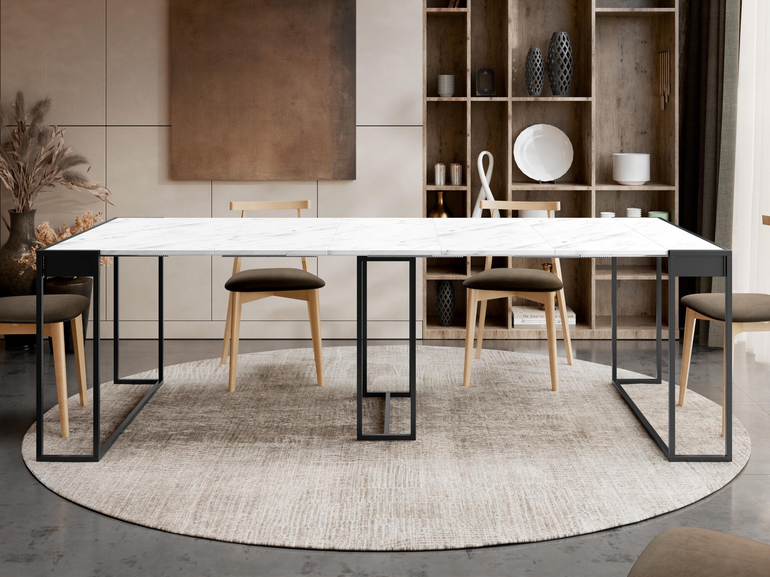 Table pliante Oswego 180 (Noir + Marbre blanc)