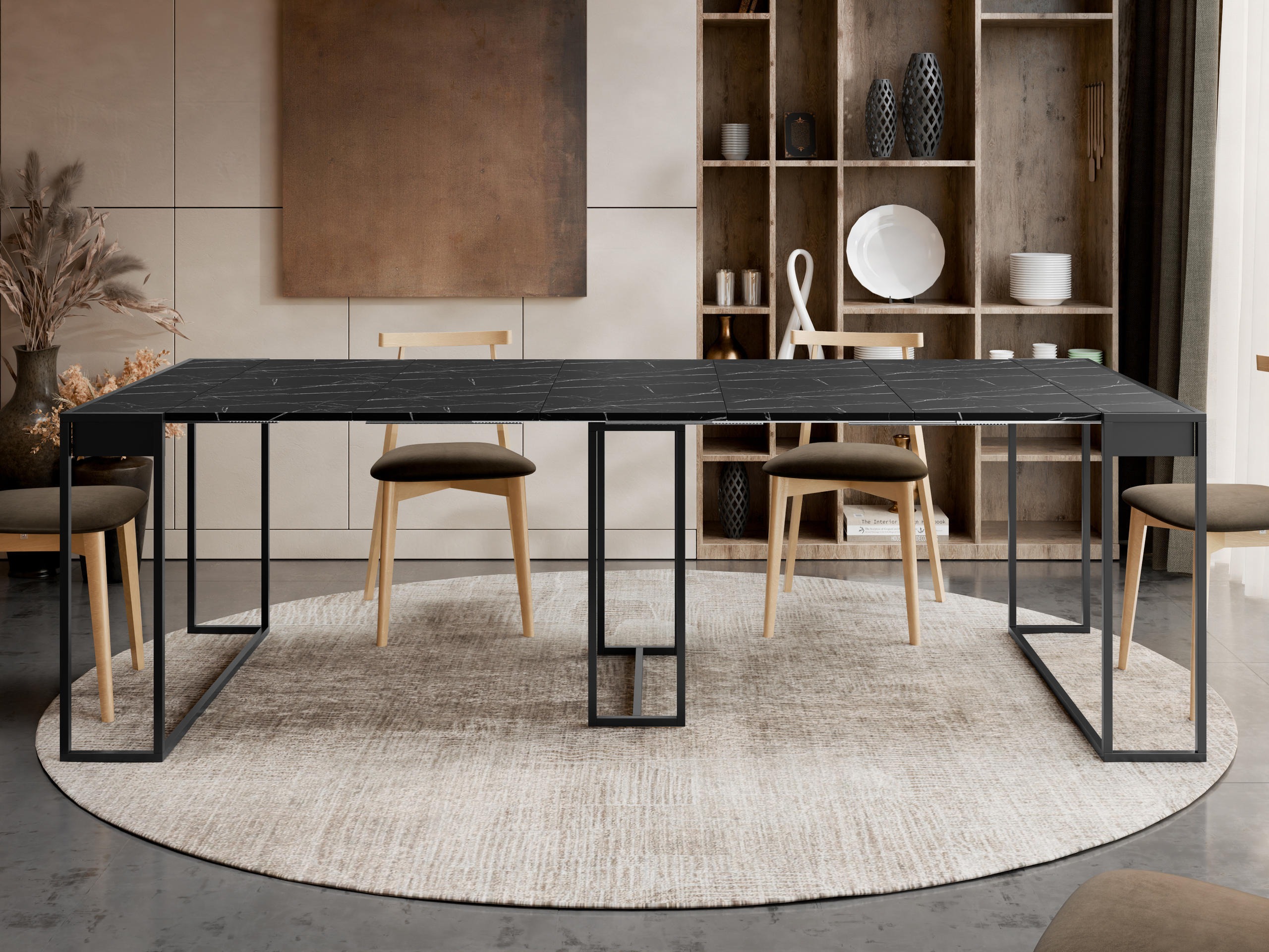 Table pliante Oswego 180 (Noir + Marbre noir)