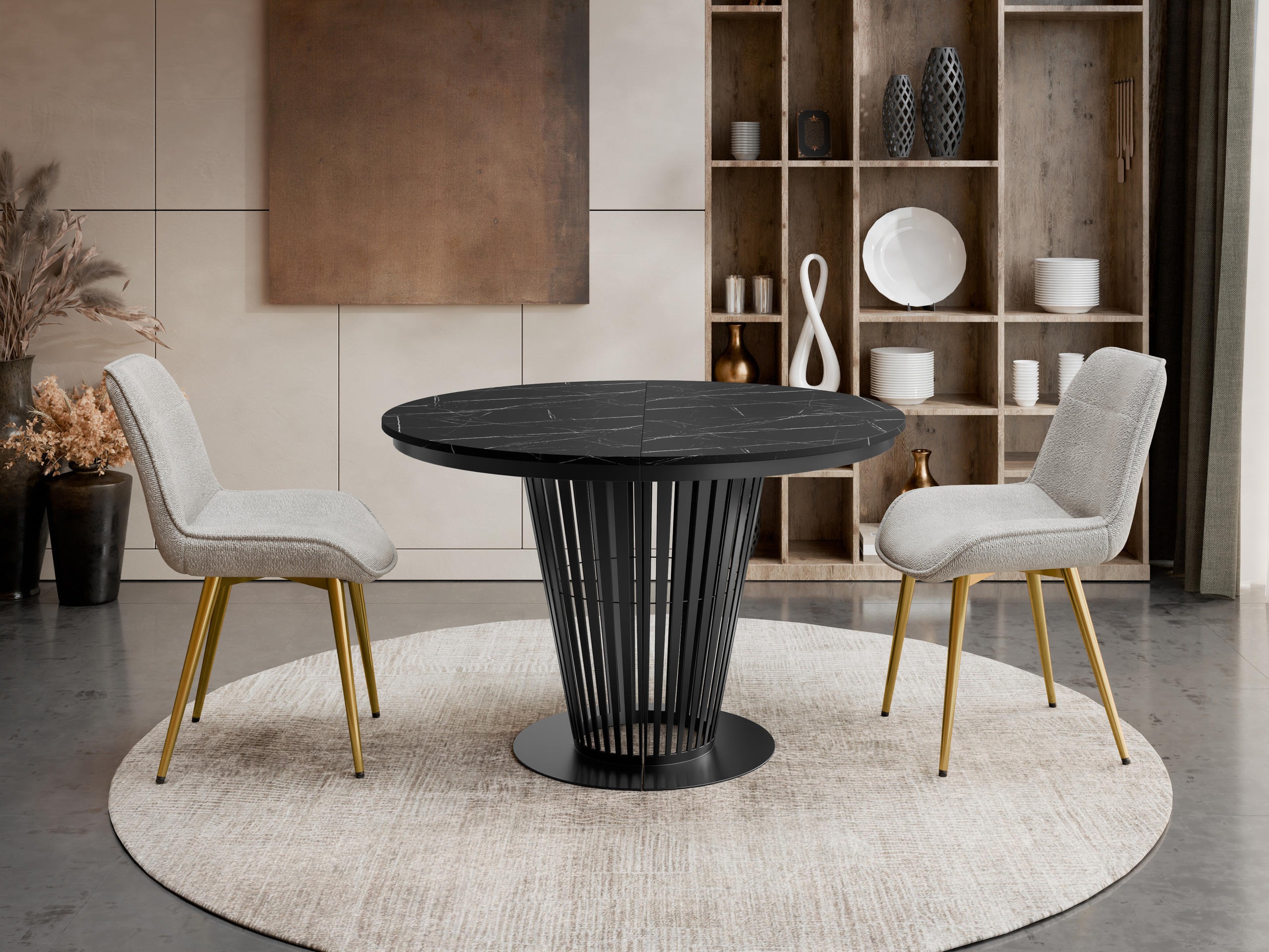 Table Oswego 179 (Noir + Marbre noir)