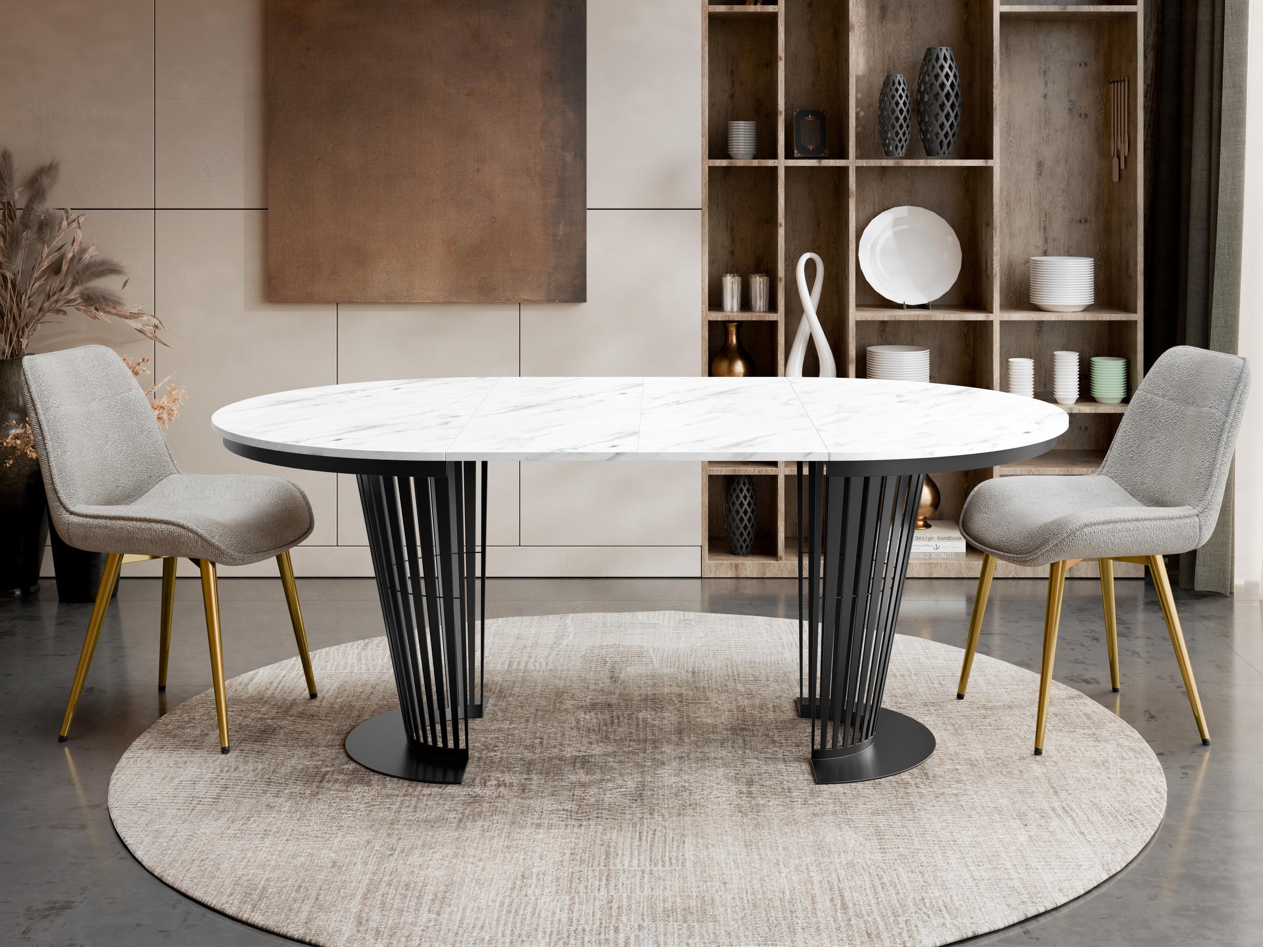 Table Oswego 181 (Noir + Marbre blanc)