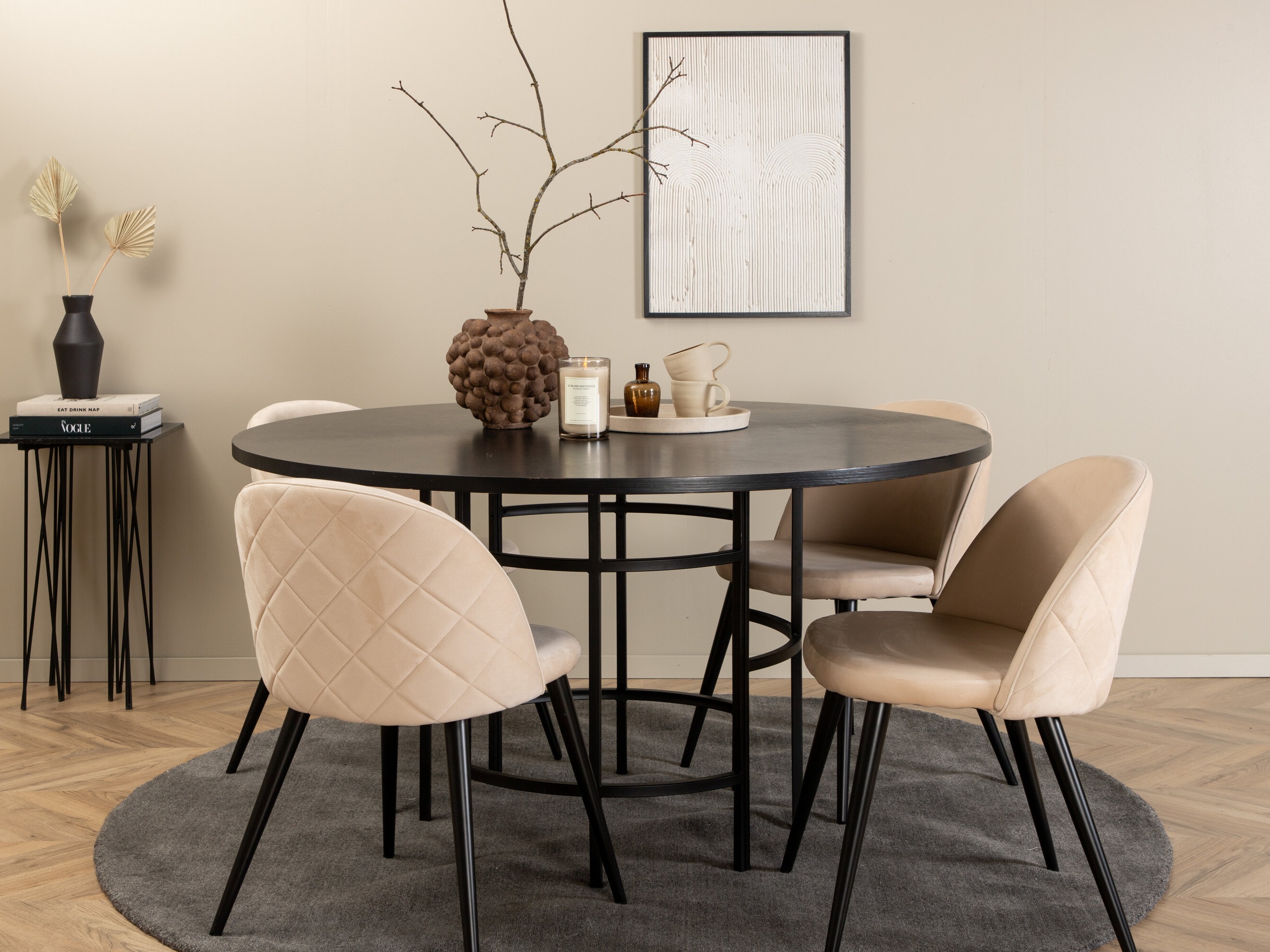 Salle à manger complète Dallas 2386 (Noir + Crème)