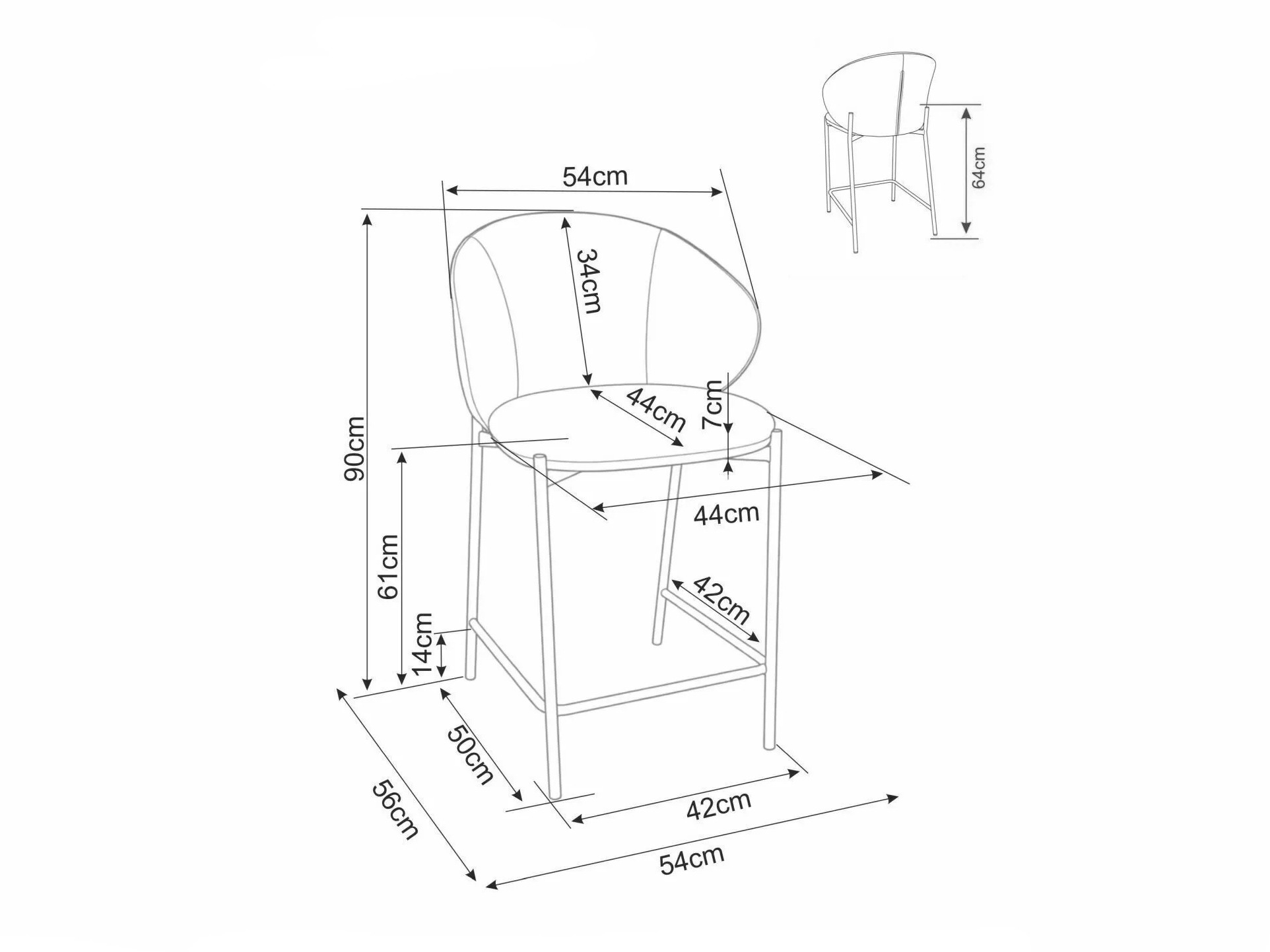 Chaise de bar mi-hauteur Detroit 947 (Brun clair + Noyer)