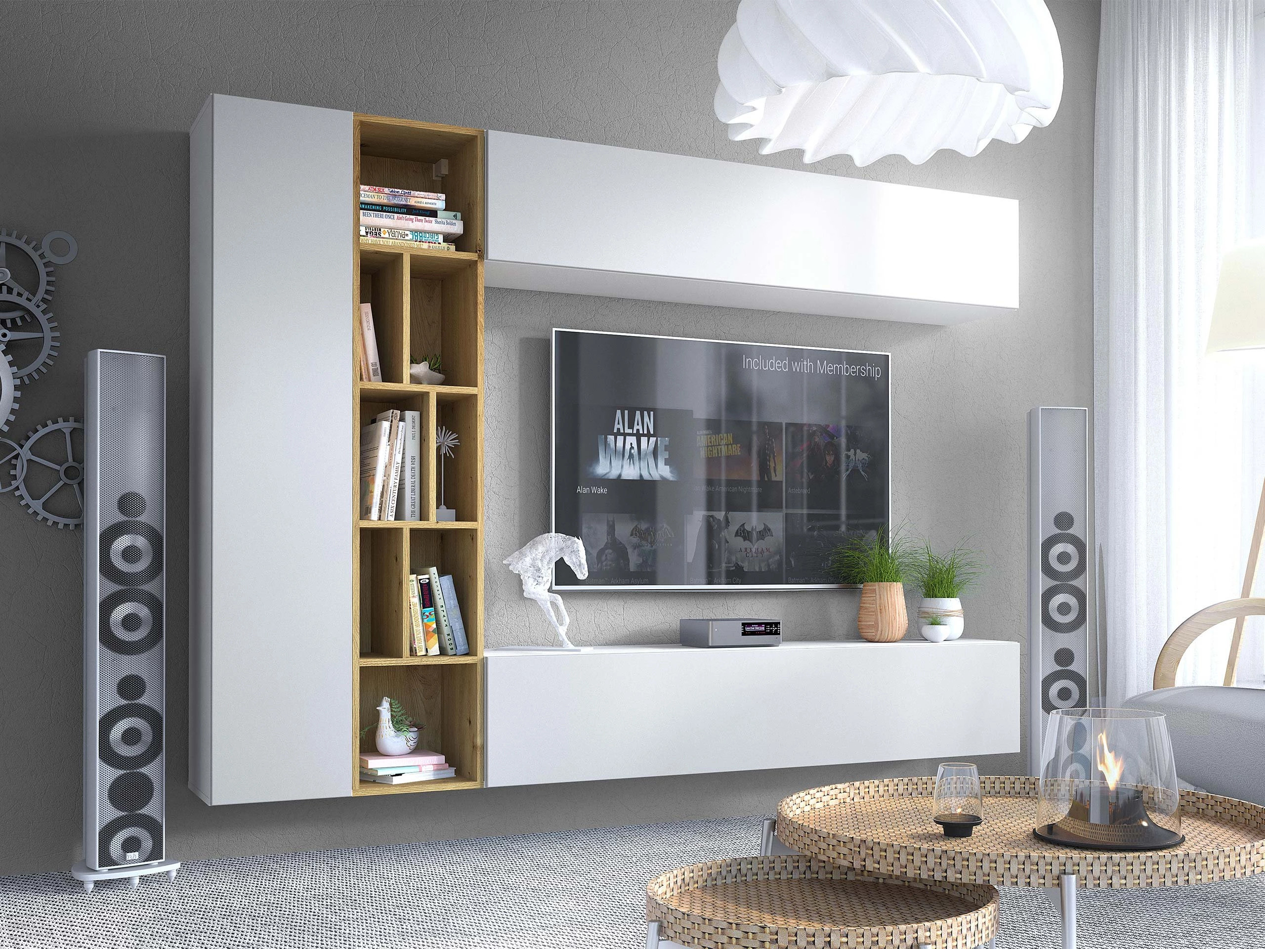 Ensemble de salon Comfivo Natura (Blanc + Chêne Artisan)