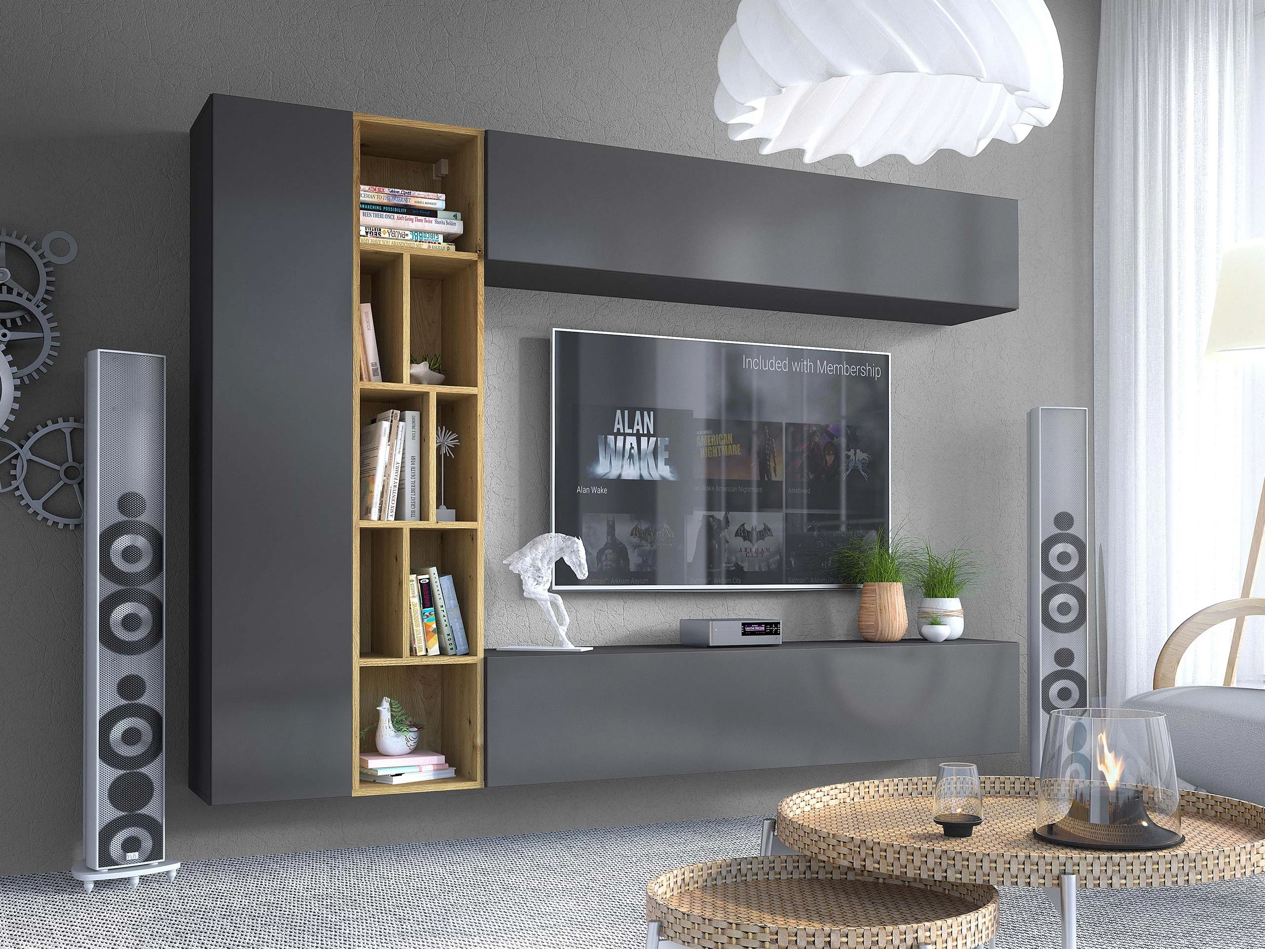 Ensemble de salon Comfivo Natura (Gris + Chêne Artisan)