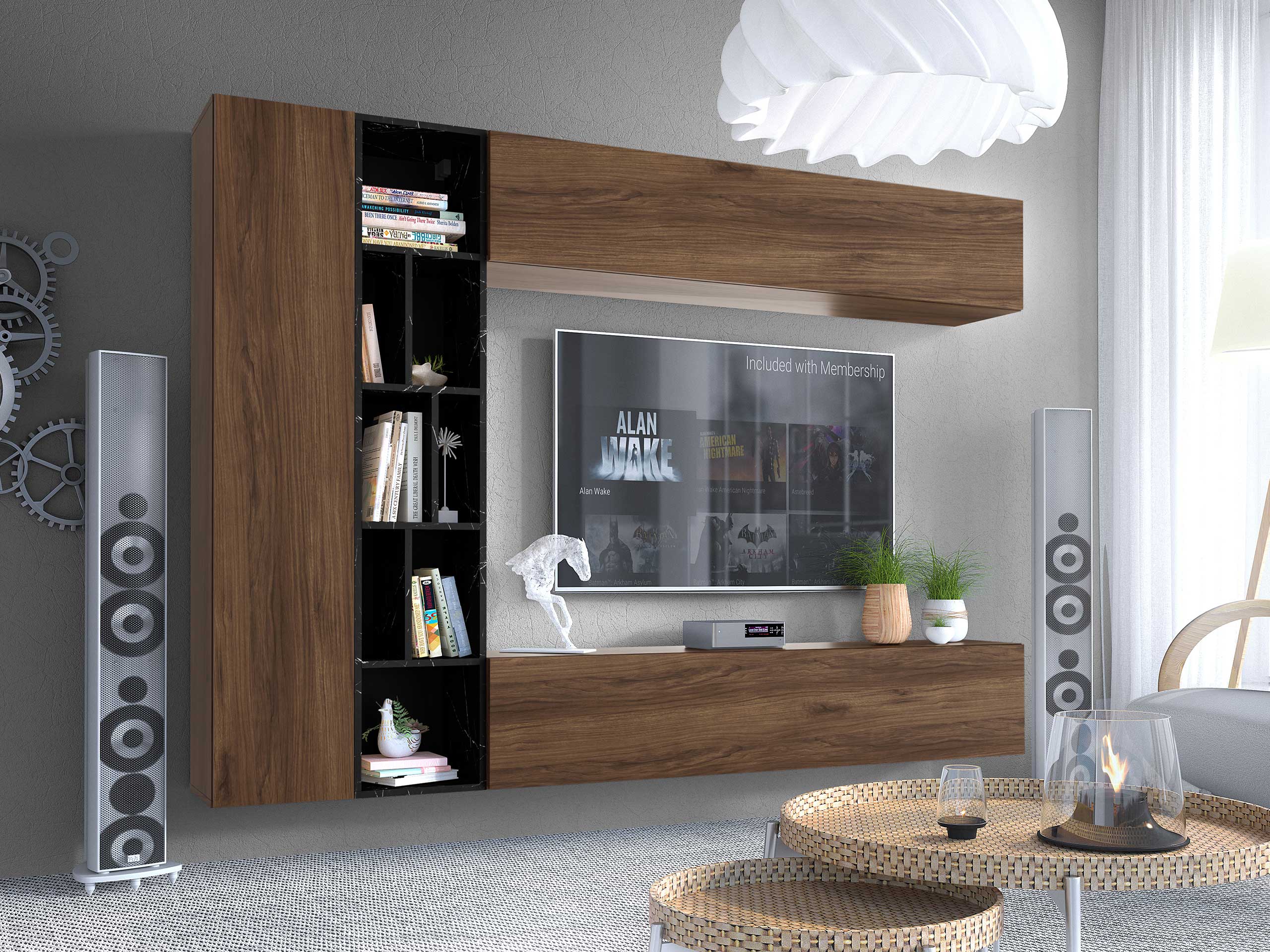 Ensemble de salon Comfivo Natura (Noyer + Marbre noir)