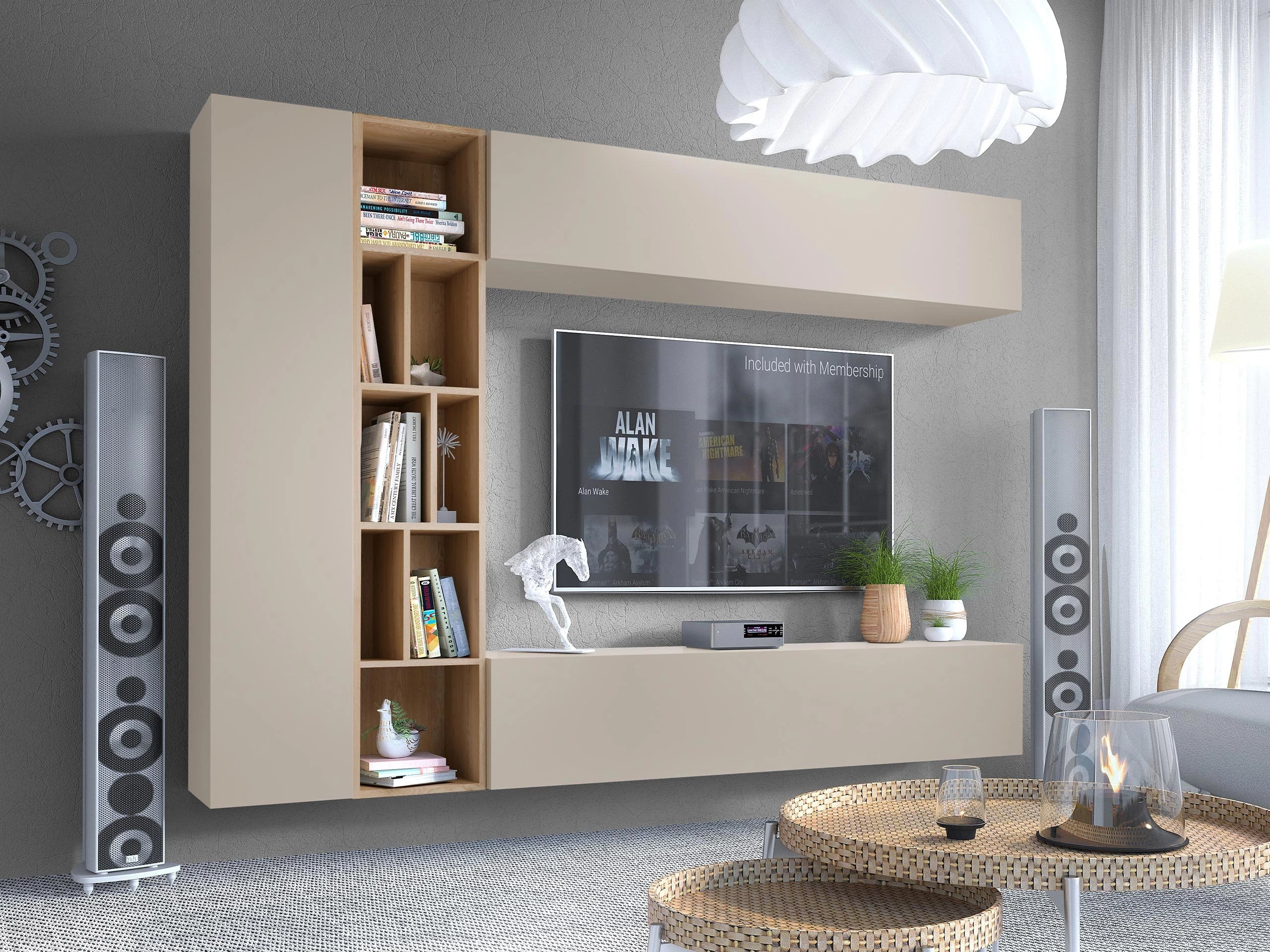 Ensemble de salon Comfivo Natura (Cachemire + Chêne Artisan)