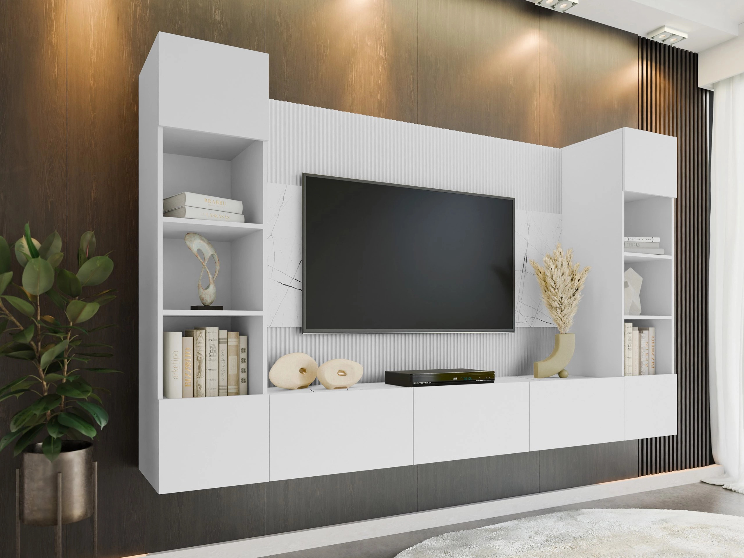 Ensemble de salon Comfivo Salix I (Blanc + Marbre blanc)