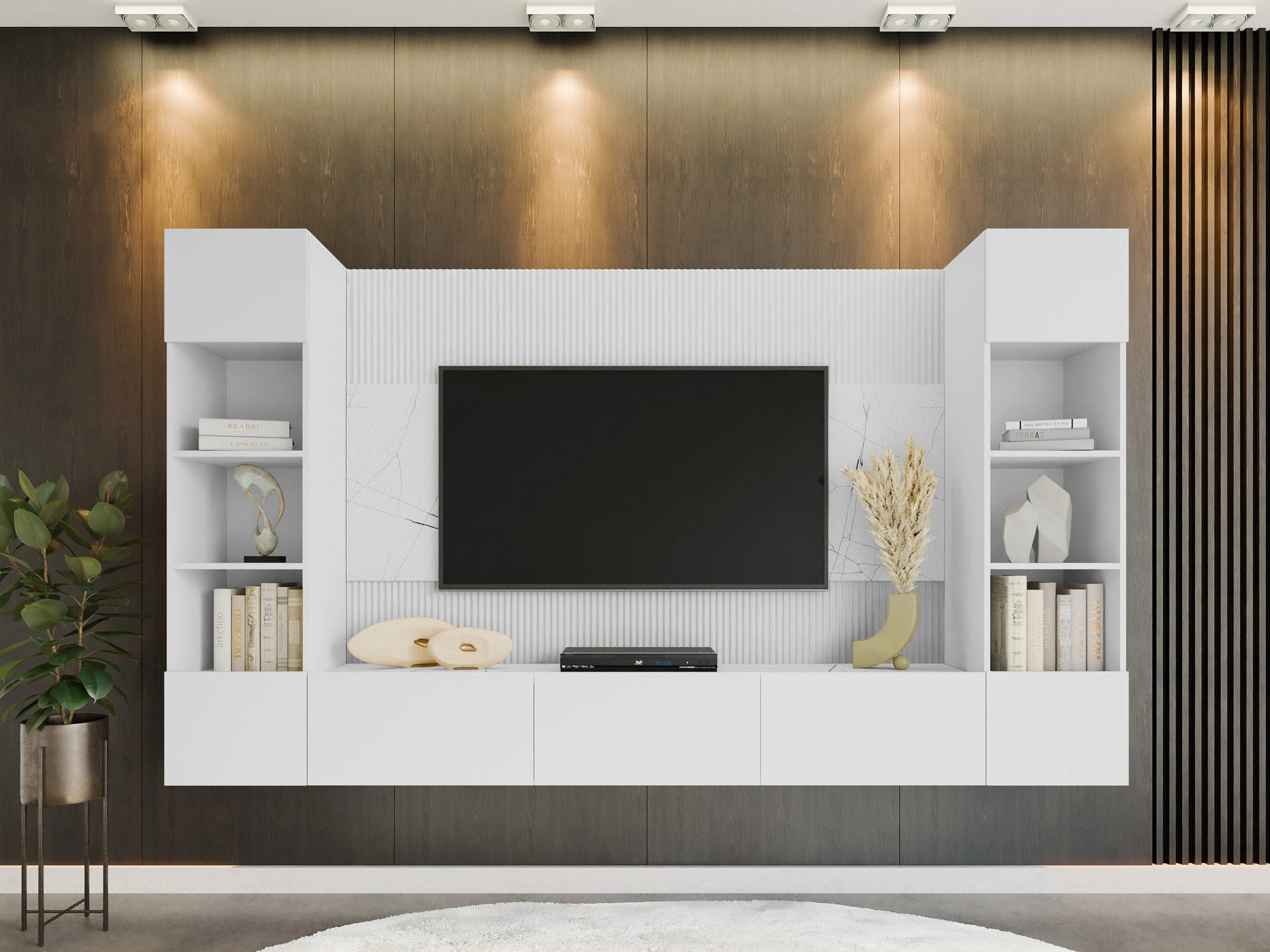 Ensemble de salon Comfivo Salix I (Blanc + Marbre blanc)