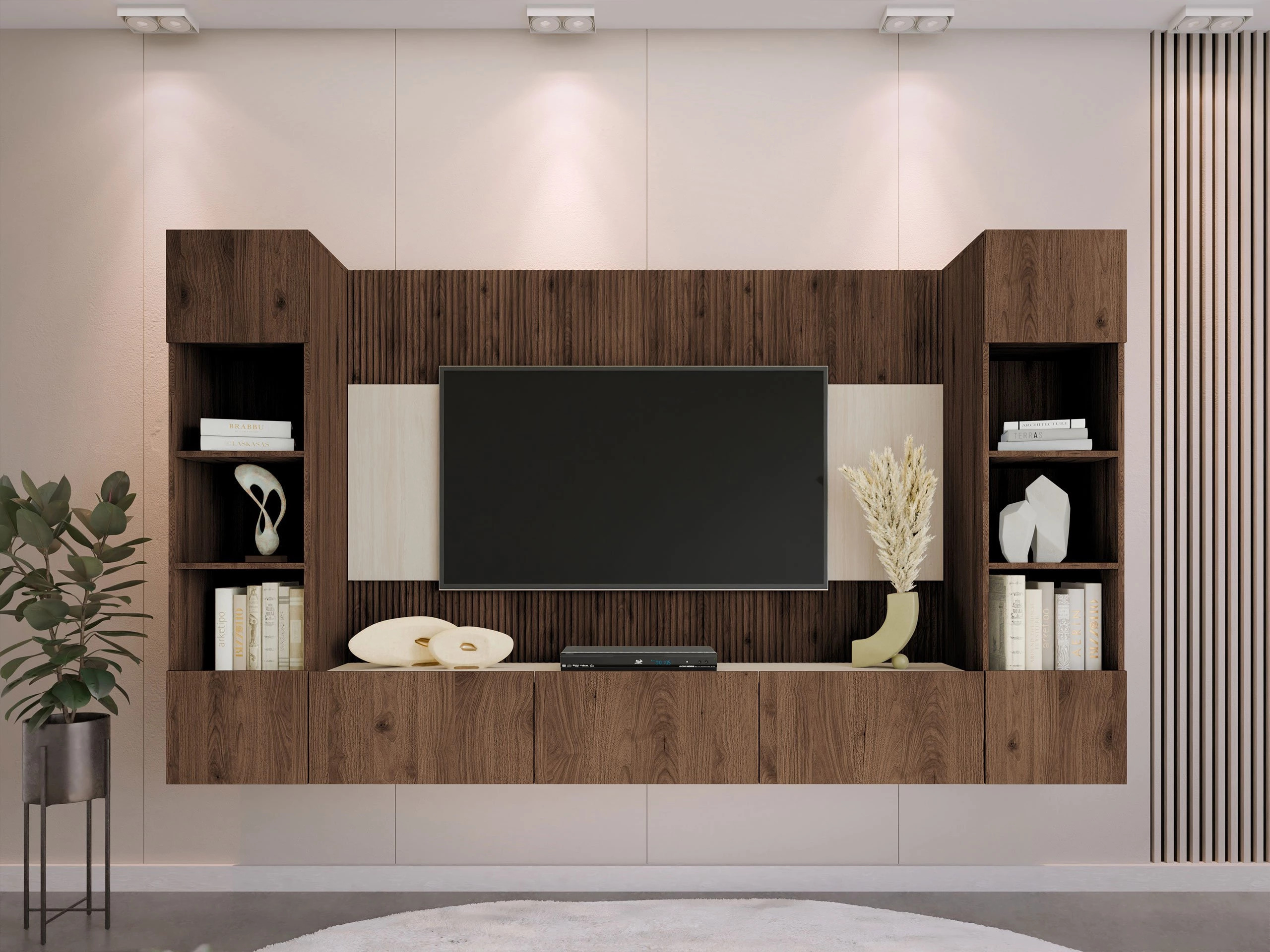 Ensemble de salon Comfivo Salix I (Noyer + Clair Travertine)