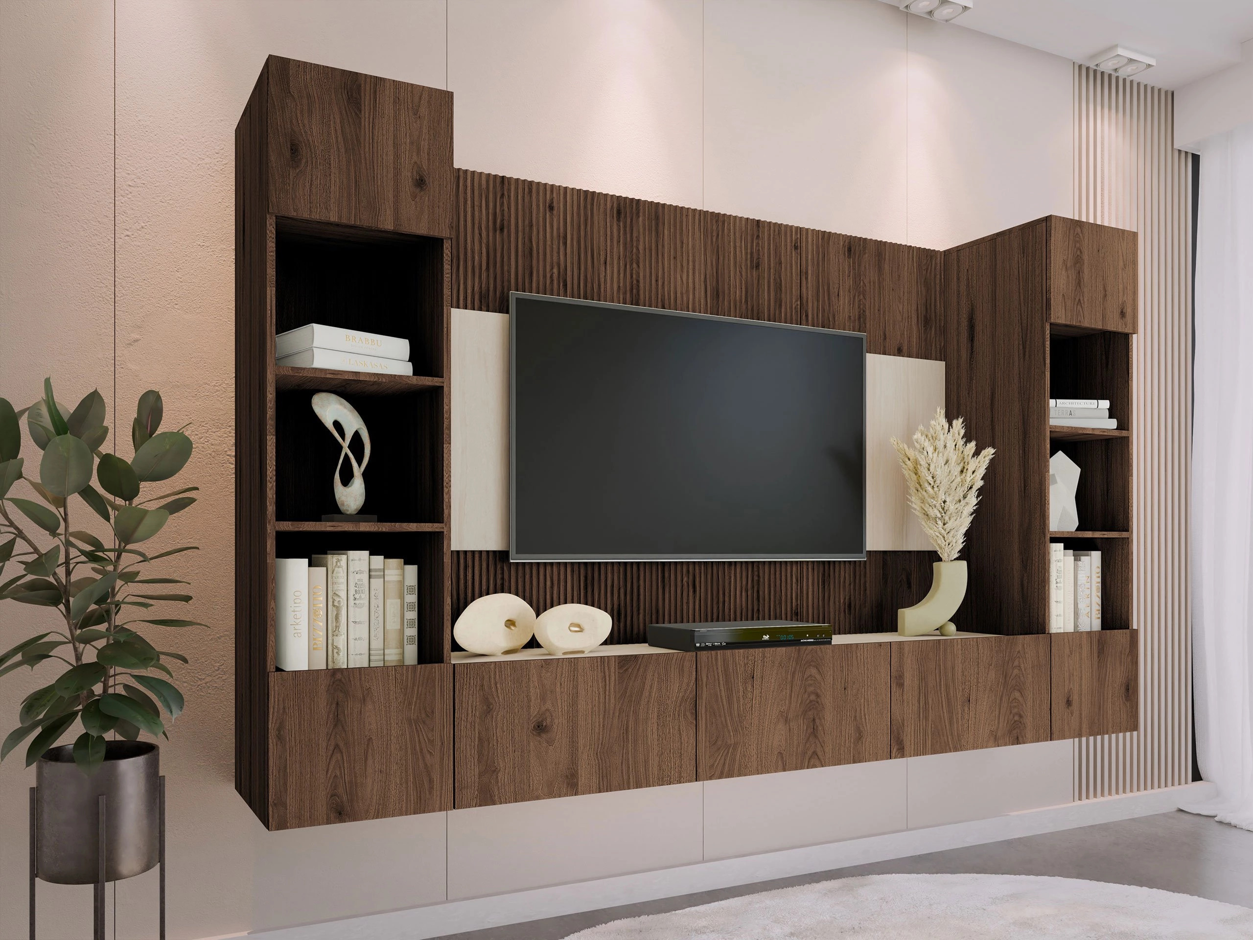 Ensemble de salon Comfivo Salix I (Noyer + Travertin clair)