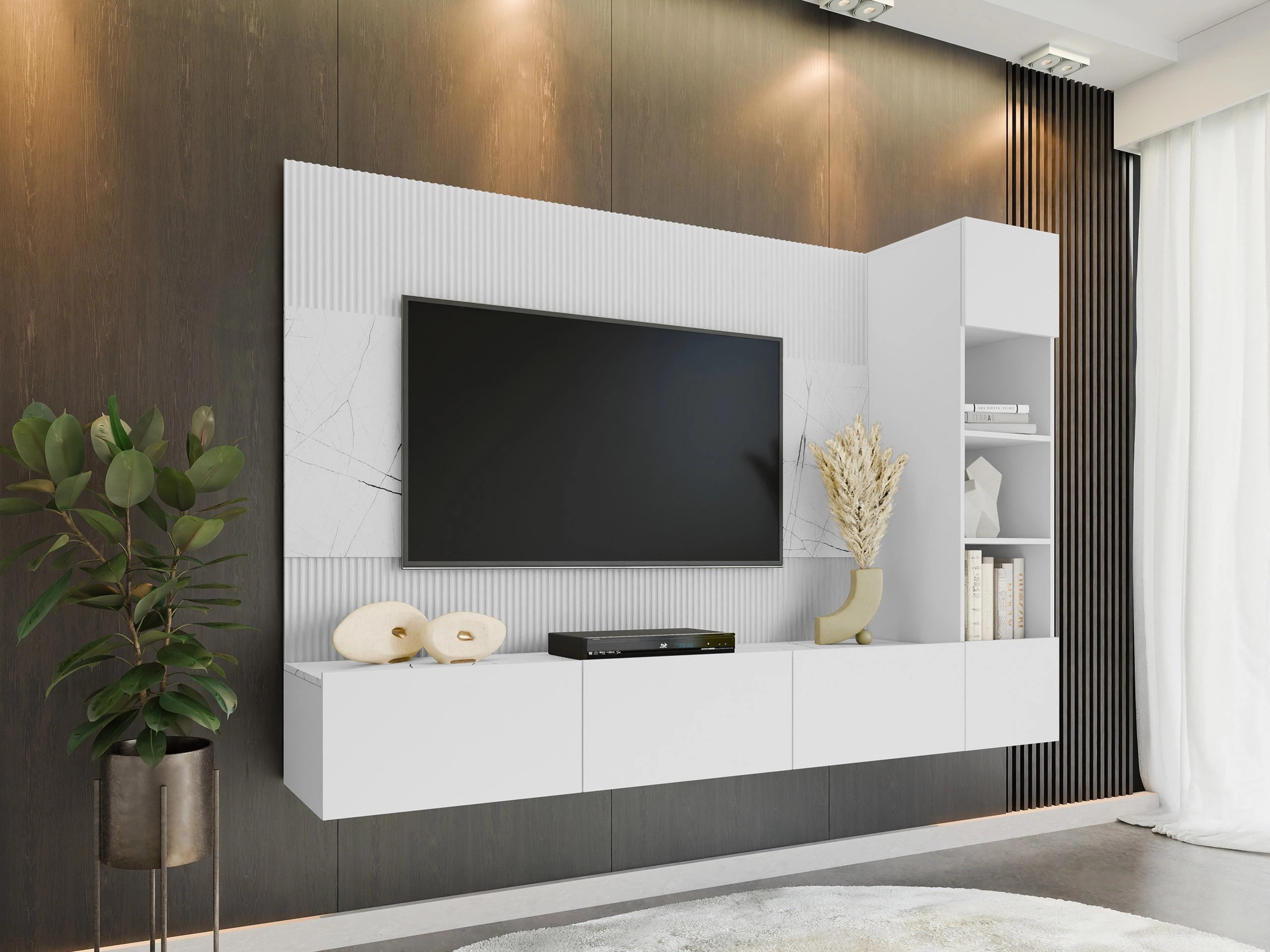 Ensemble de salon Comfivo Salix II (Blanc + Marbre blanc)