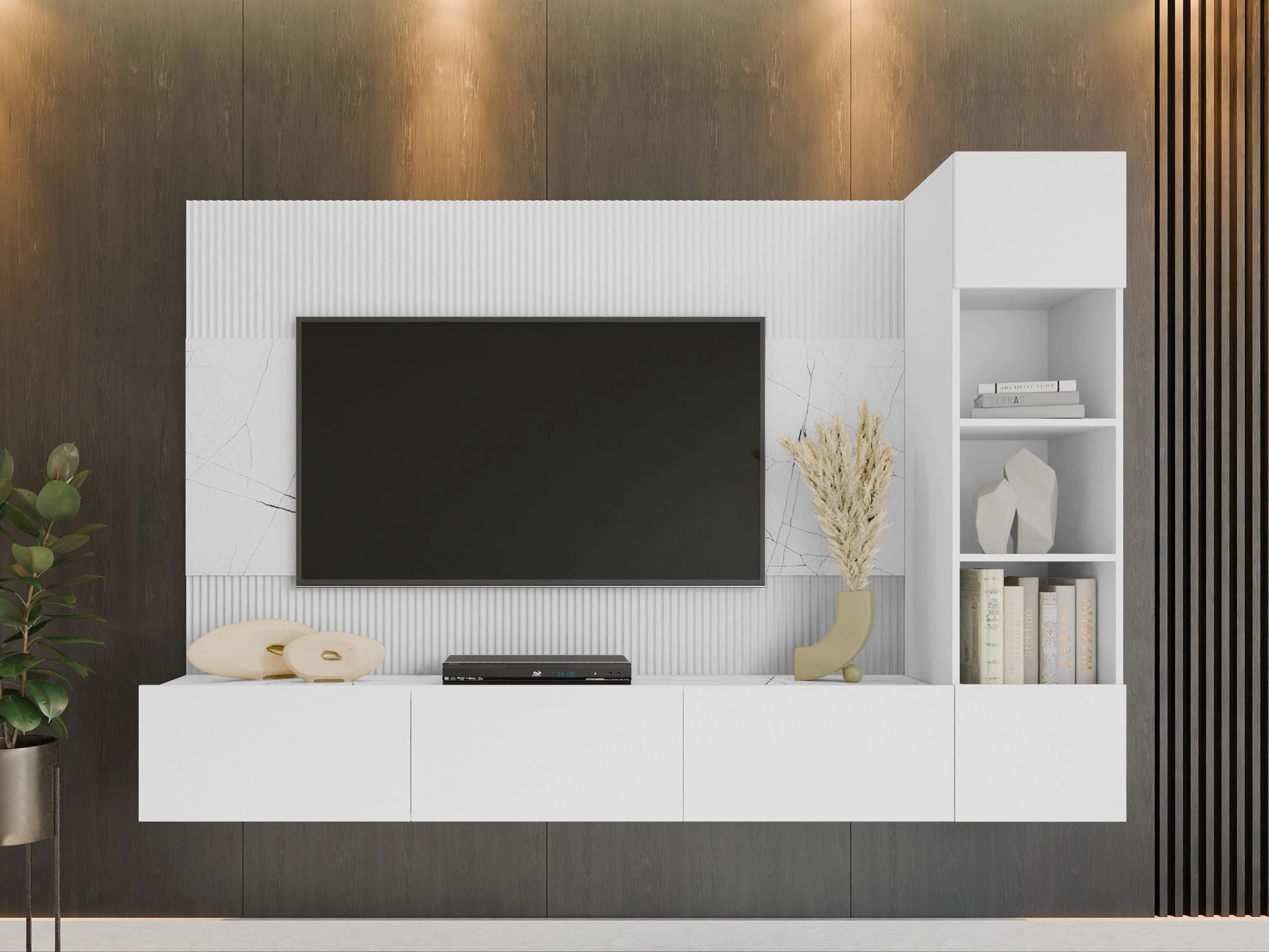 Ensemble de salon Comfivo Salix II (Blanc + Marbre blanc)